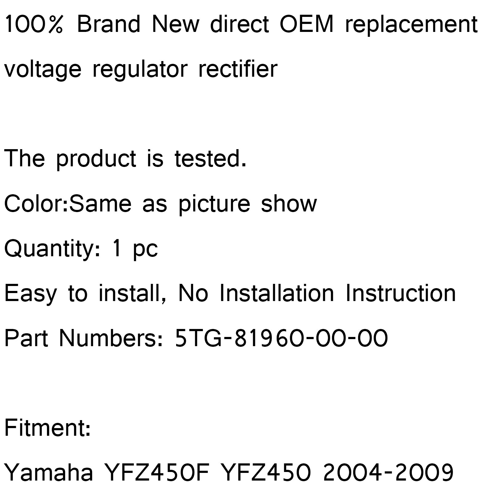 Redresseur de régulateur de tension pour Yamaha YFZ450F YFZ450 2004-2009 2005 2008 2009