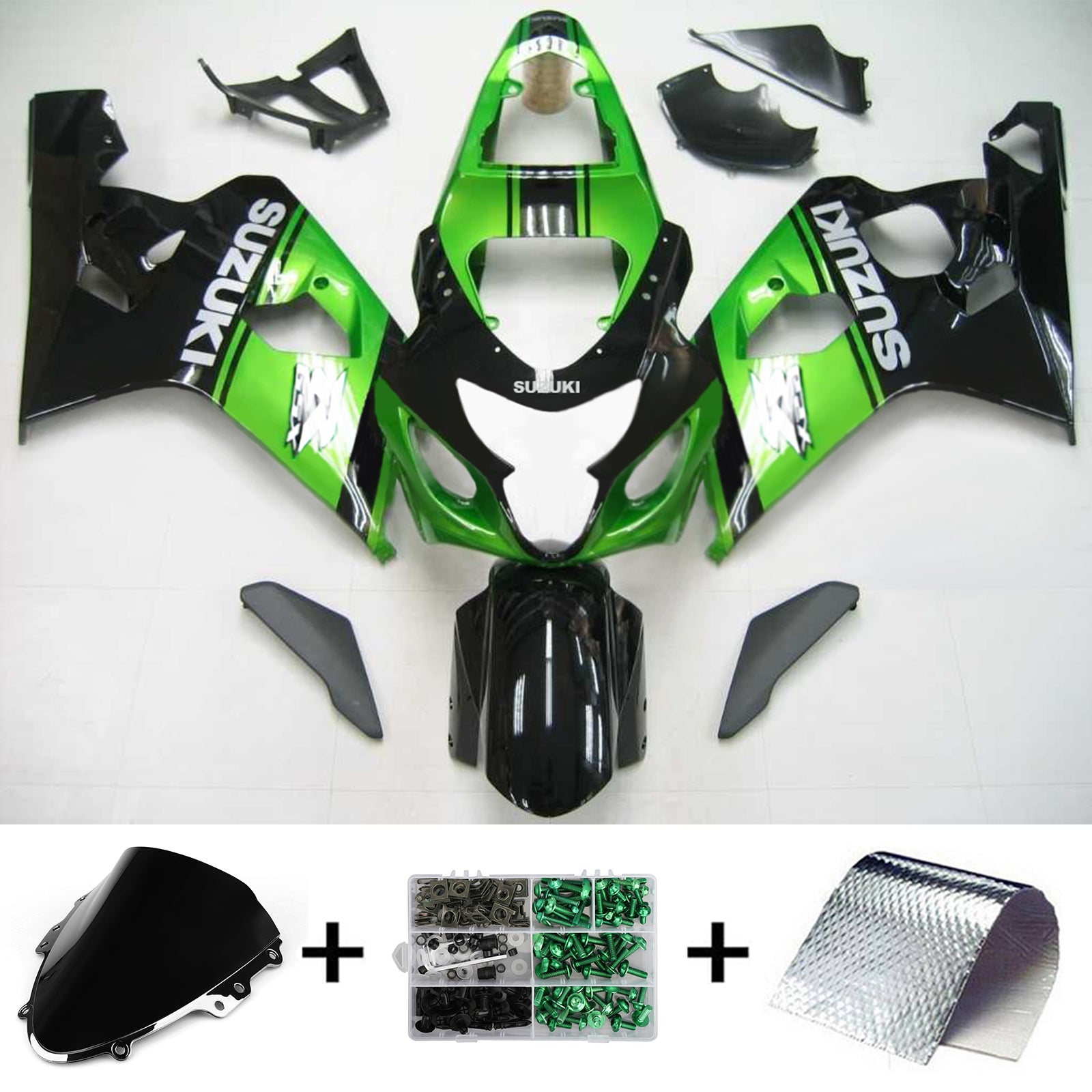 Amotopart Suzuki 2004-2005 GSXR 600/750 Sort med Green Fairing Kit