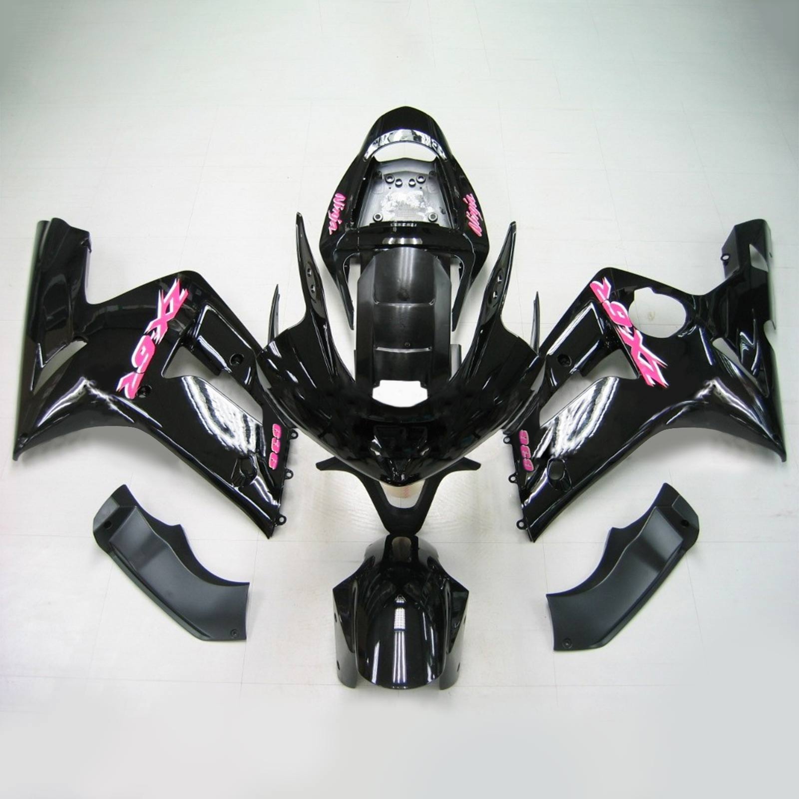 Amotopart 2003-2004 Kawasaki Zx6R 636 Black Fairing Kit With Pink Logo
