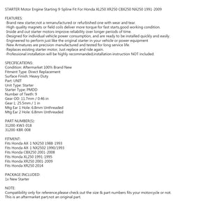 NUOVO Motorino di Avviamento per Honda XL 250 91-95 XR 250 01-09/2014 CBX 250 01-08 31200-KBR-008 Spedizione FedEx Express generica