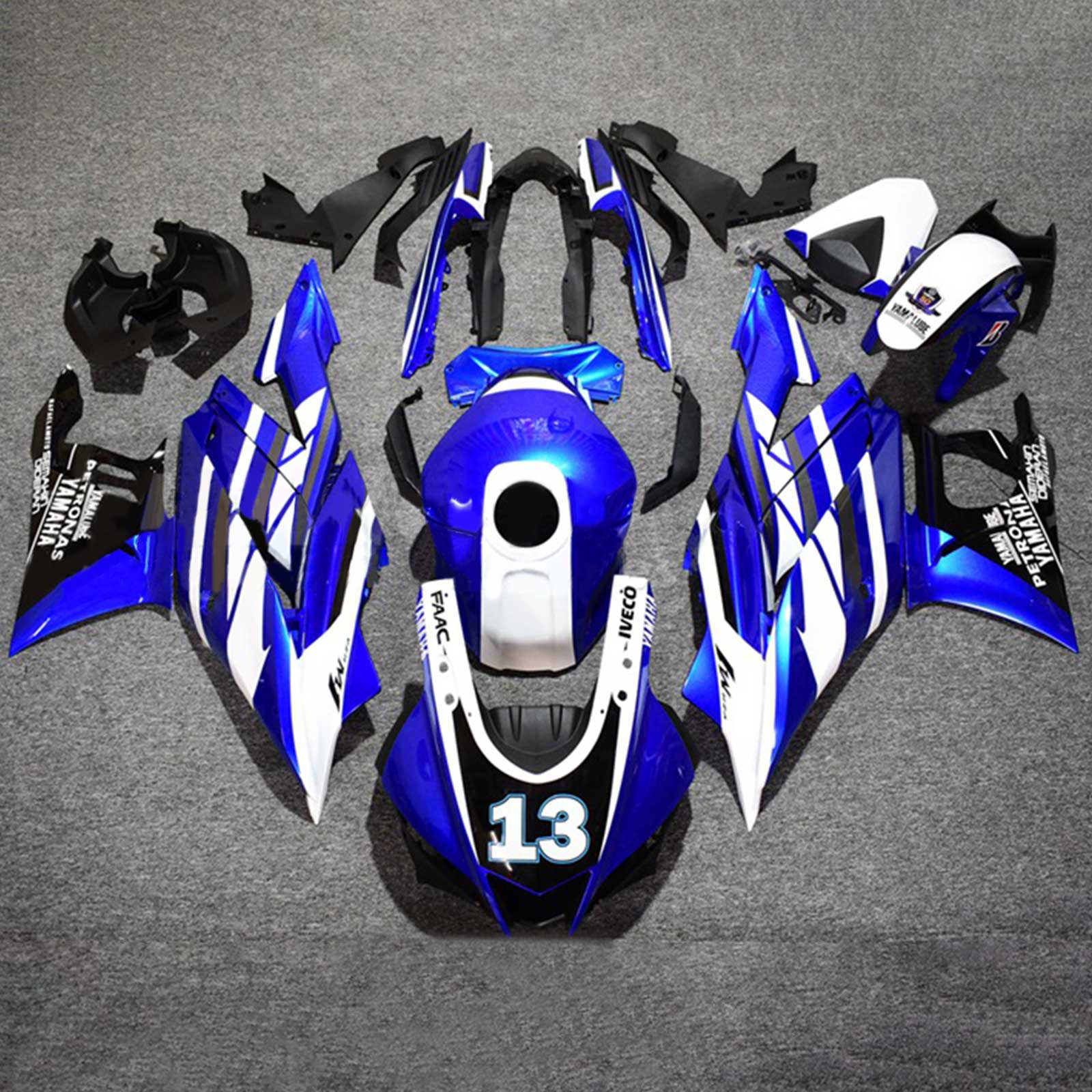 Kit de carénage Amotopart Yamaha 2019-2021 YZF R3/YZF R25 bleu et blanc Style2