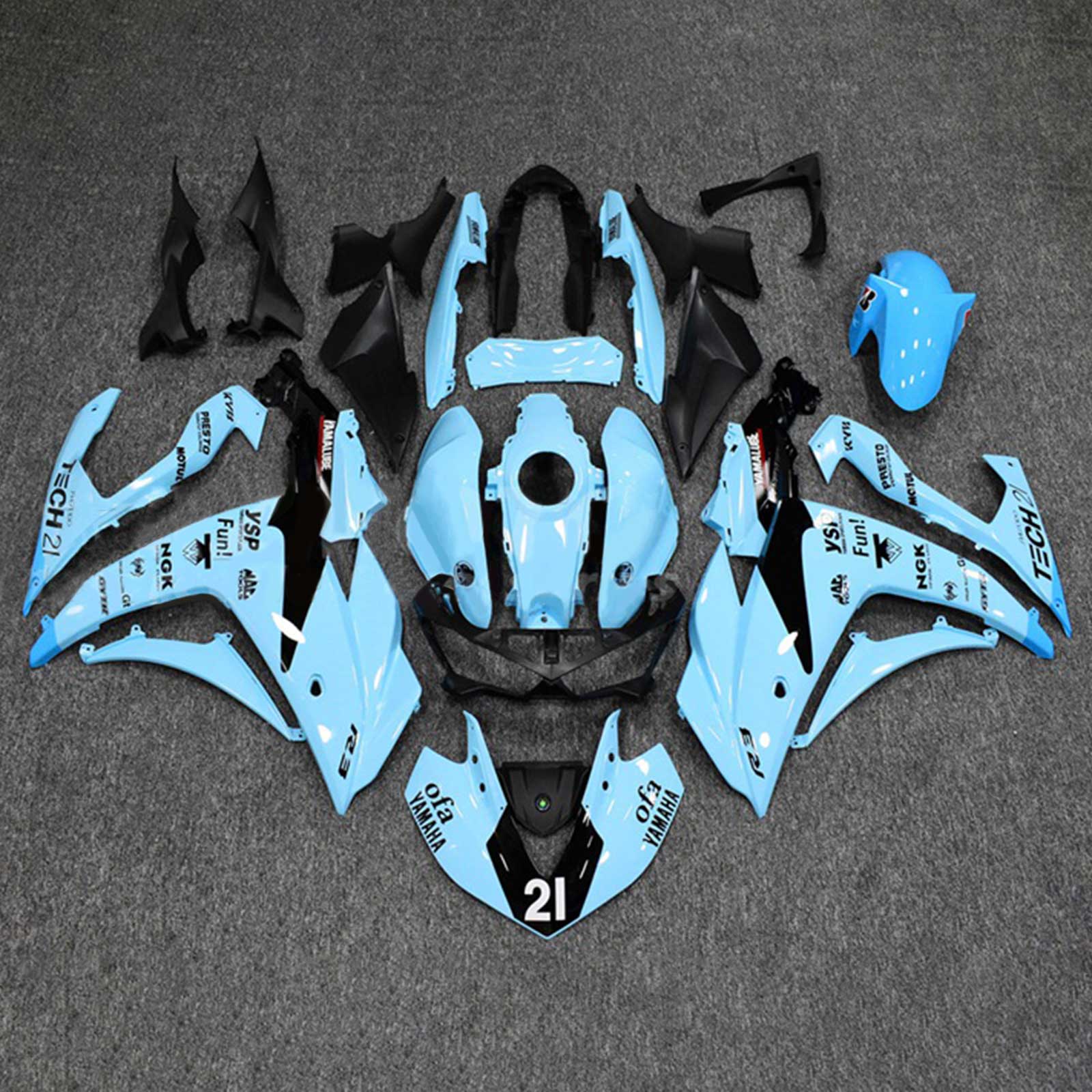 Amotopart Fairing Kit Yamaha 2014-2018 YZF R3 & 2015-2017 YZF R25 Black Blue Fairing Kit