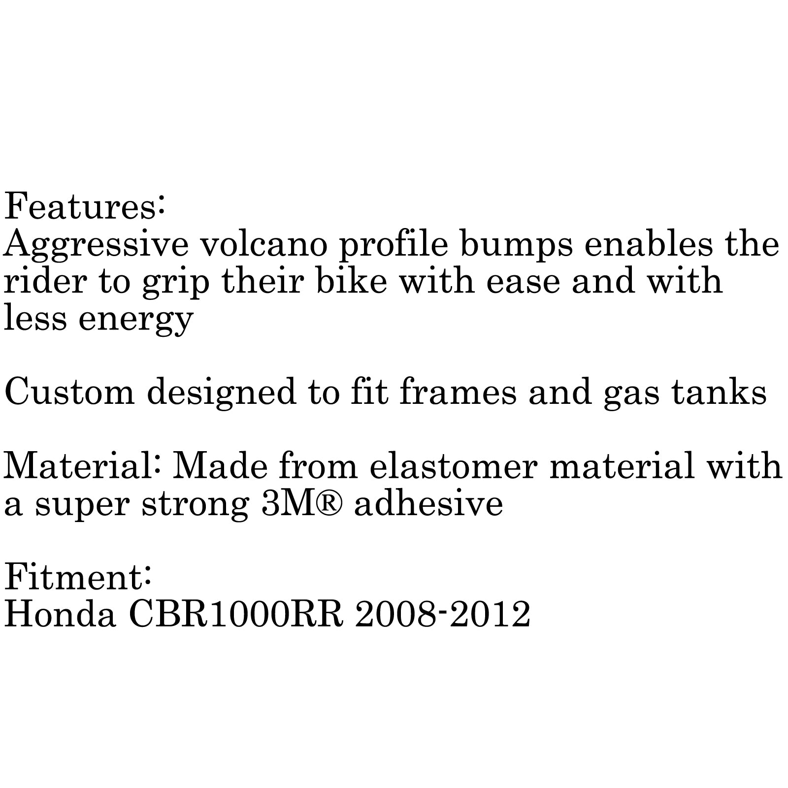 Honda CBR1000RR 2008-2012 Tank Pad Traction Grip Protector Kit