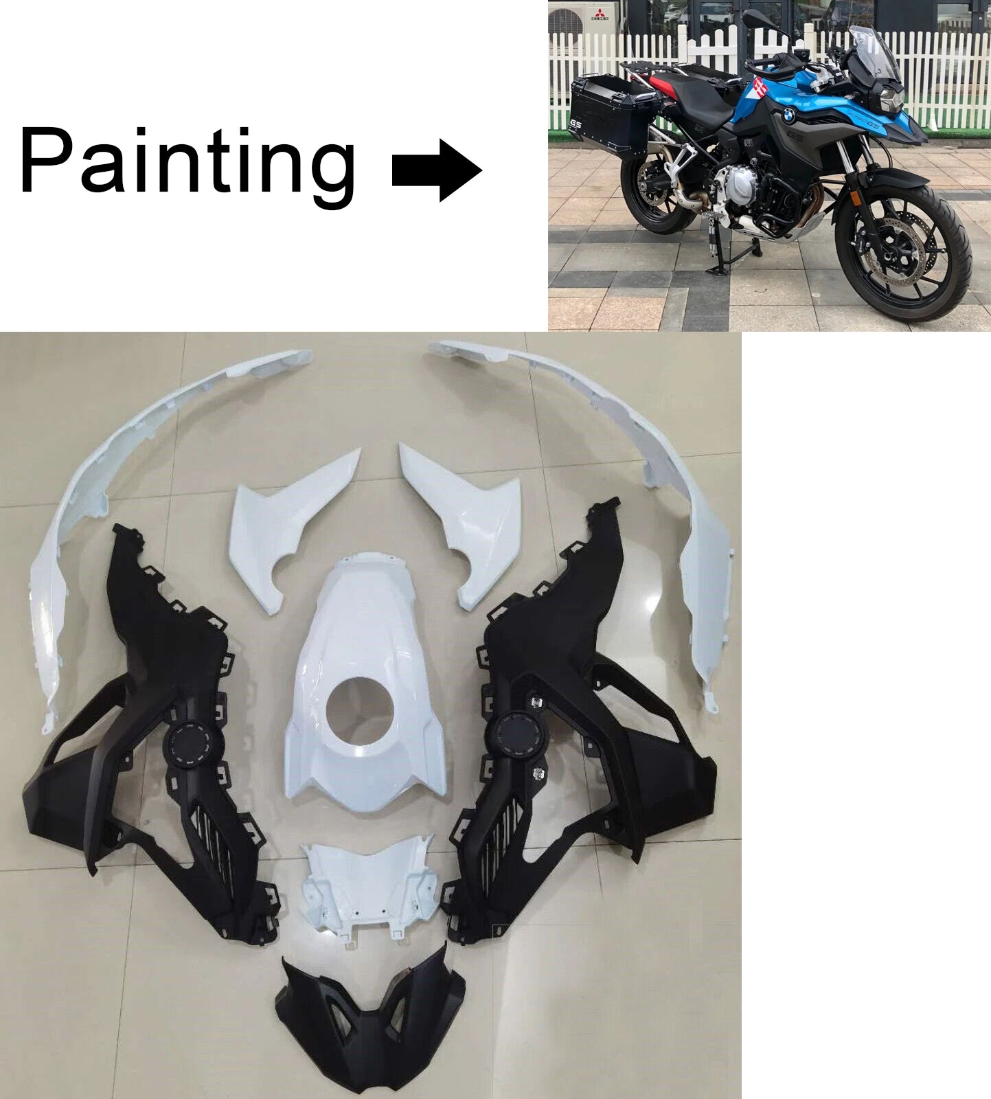 Amotopart BMW 2018-2020 F750GS/F850GS Kit de carénage bleu noir