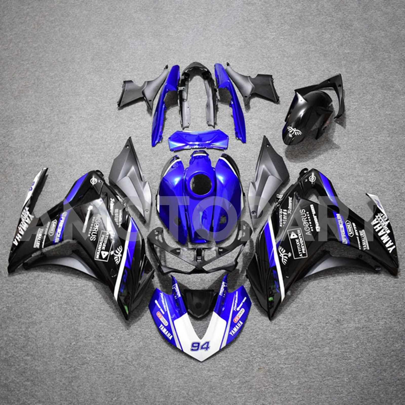 Amotopart Fairing Kit Yamaha 2014-2018 YZF R3 & 2015-2017 YZF R25 Black Blue Fairing Kit