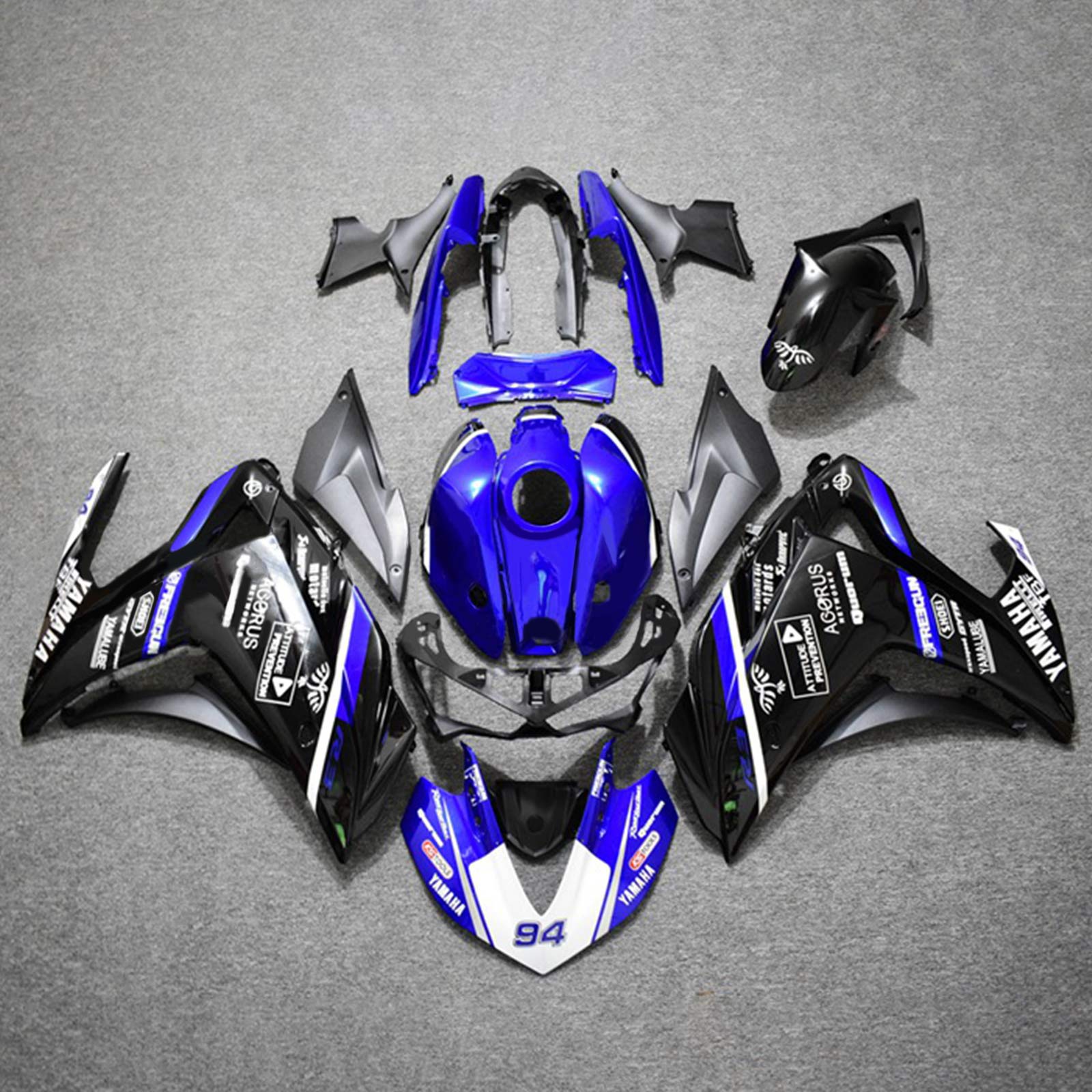 Kit de carénage Amotopart Yamaha 2014-2018 YZF R3 & 2015-2017 YZF R25 Kit de carénage noir bleu