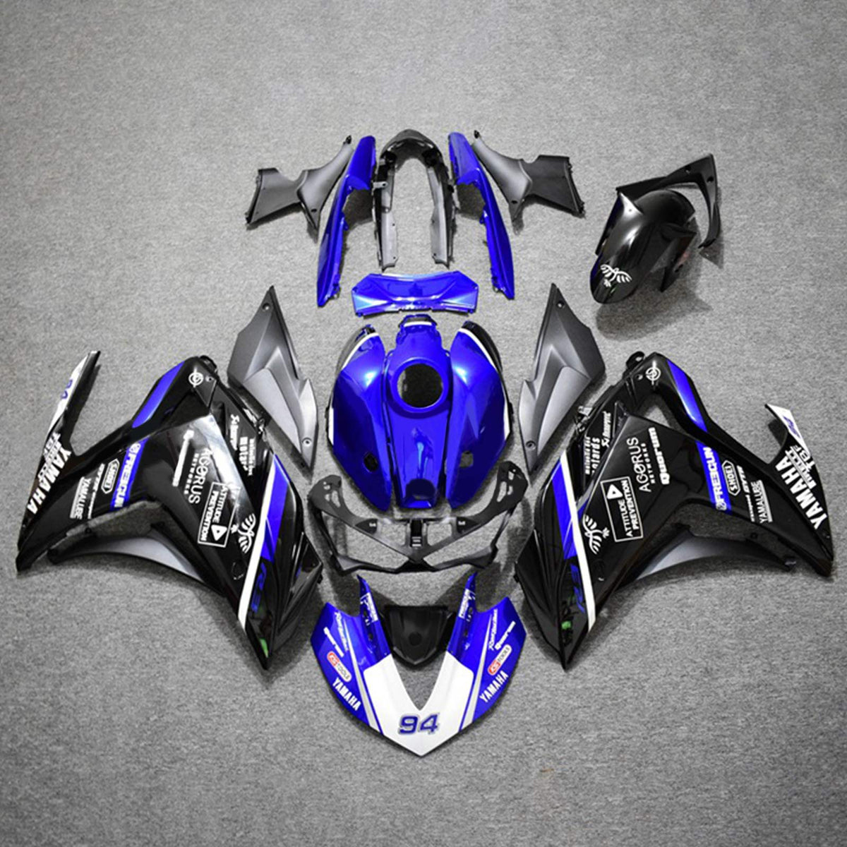 Amotopart Verkleidungsset Yamaha 2014–2018 YZF R3 &amp; 2015–2017 YZF R25 Schwarz Blau Verkleidungsset
