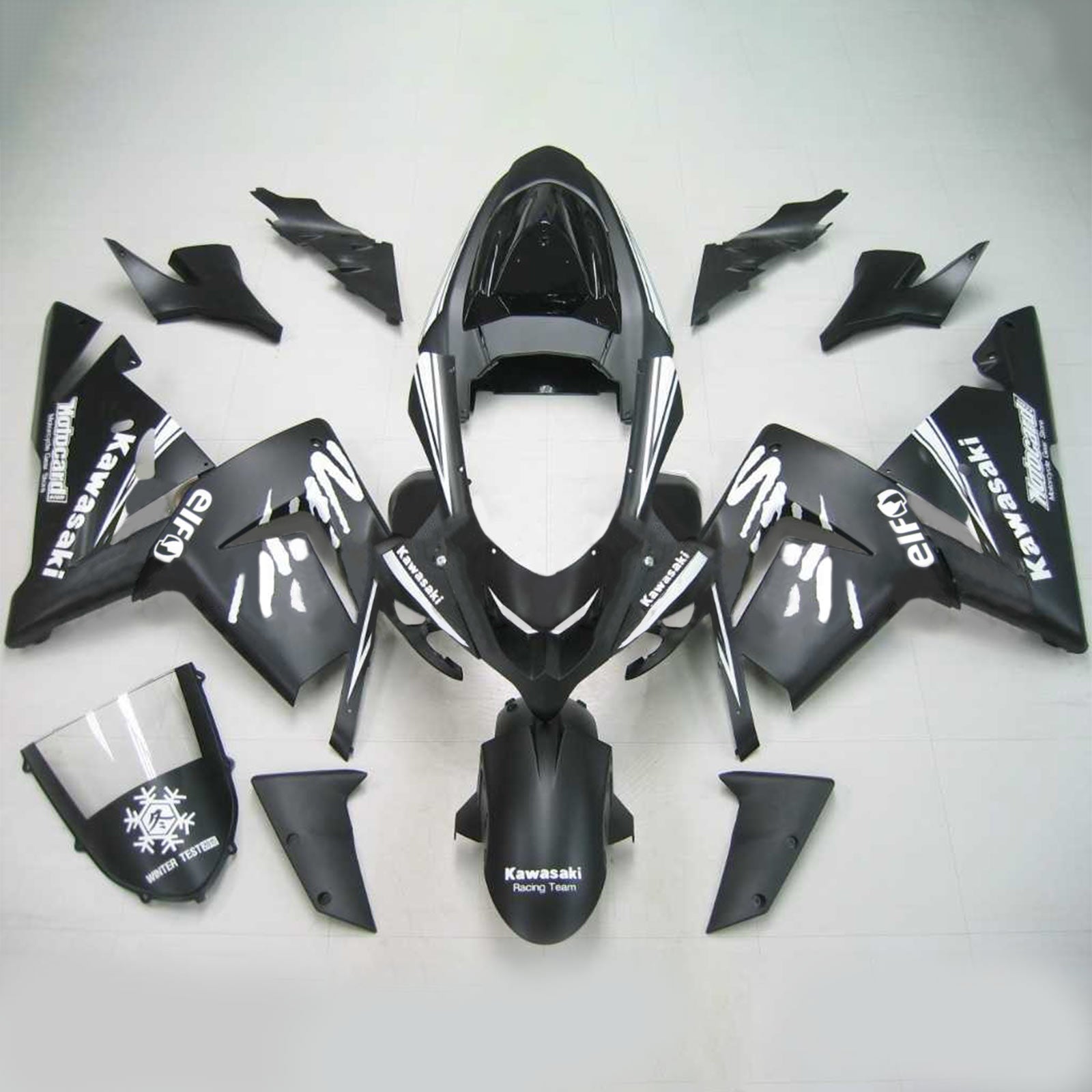Amotopart Kawasaki 2004-2005 ZX10R Black With White Logos Fairing Kit