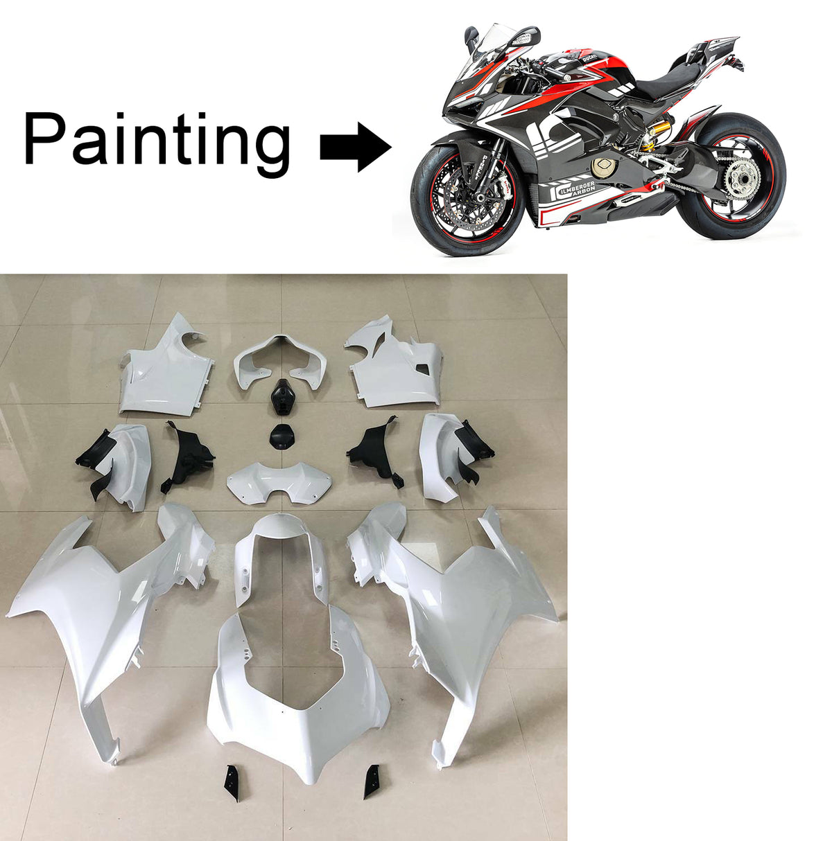 Amotopart Kit de carénage Ducati 2018-2019 Panigale V4/V4S et 2018-2020 Panigale V4SP Style 7