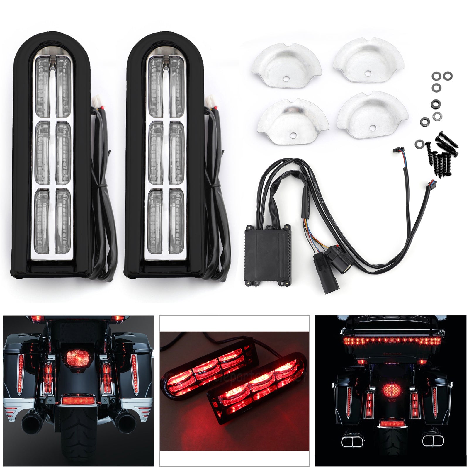 Luces LED de soporte de relleno de alforja con inserciones para Harley Touring Electra Glide