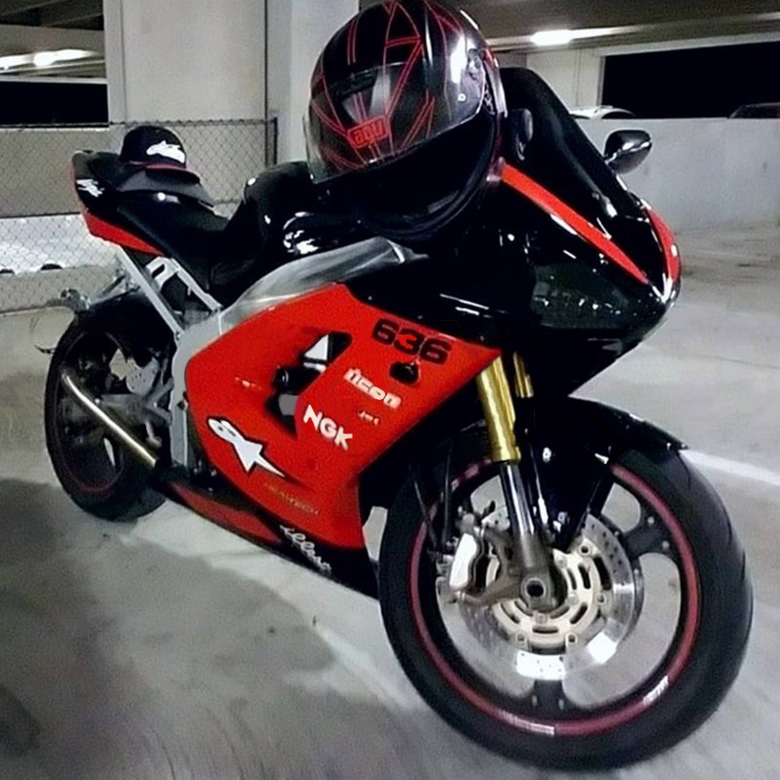 Amotopart 2003-2004 Kawasaki Zx6R 636 Red Black Fairing Kit