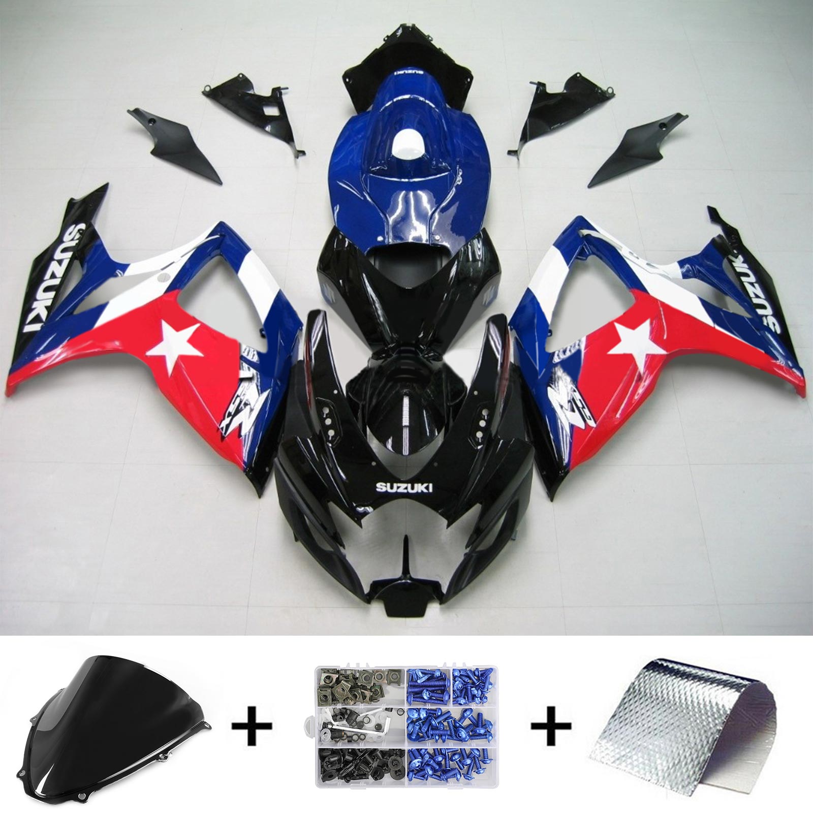 Amotopart 2006-2007 Suzuki GSXR 600/750 Blue & Red Star Fairing Kit