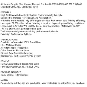 Pulitore filtro aria adatto per Suzuki GSX-R GSXR 600 750 2006-2010 K6-L0 13780-01H00
