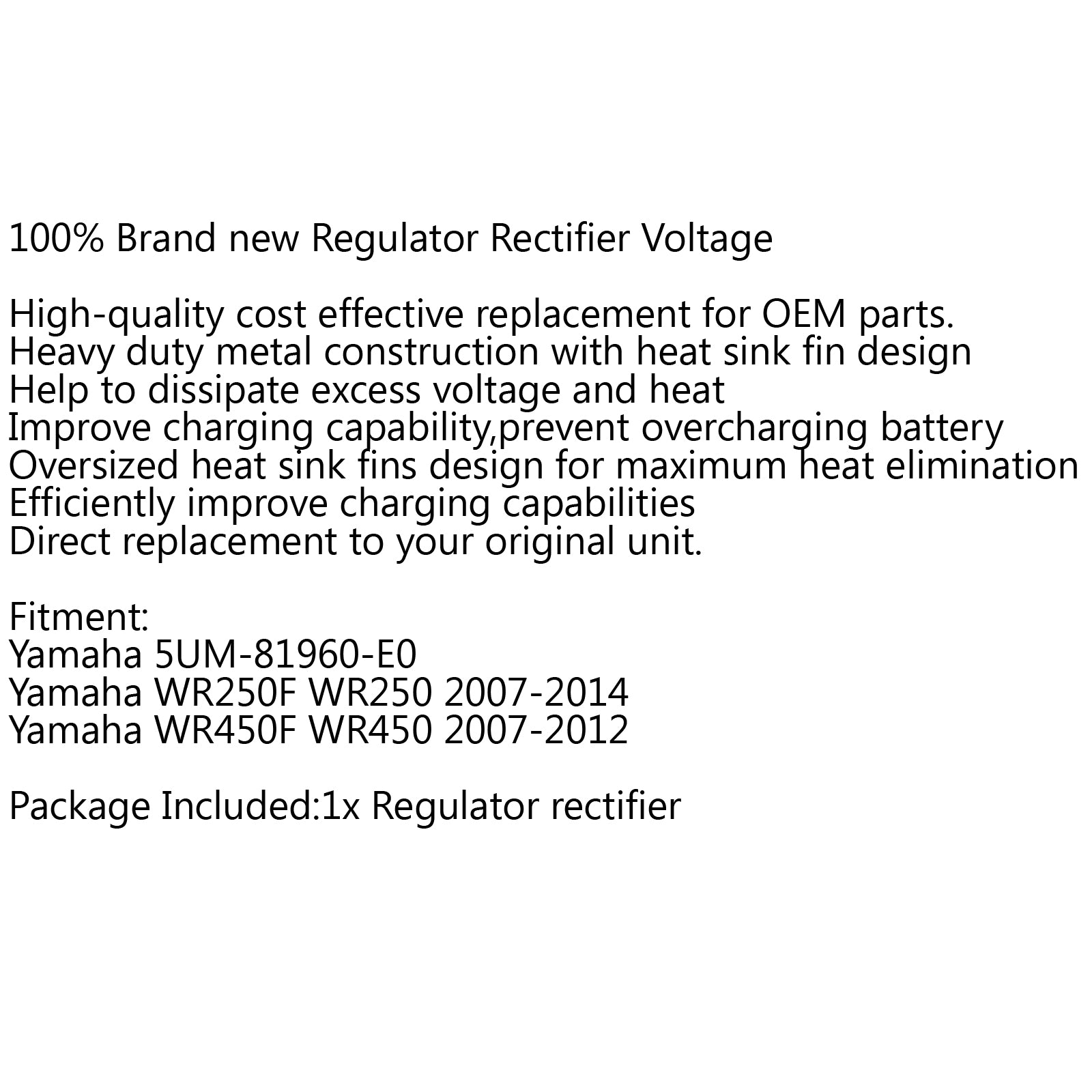 Redresseur de régulateur UM-81960-E0 pour Yamaha WR250F WR250 07-14 WR450F WR450 générique