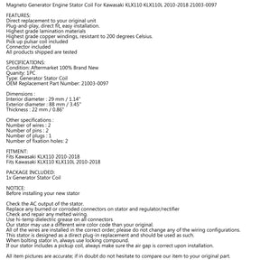 Magnetgenerator-Statorspule für Kawasaki KLX110 KLX110L 2010–2018, 21003–0097 über Fedex