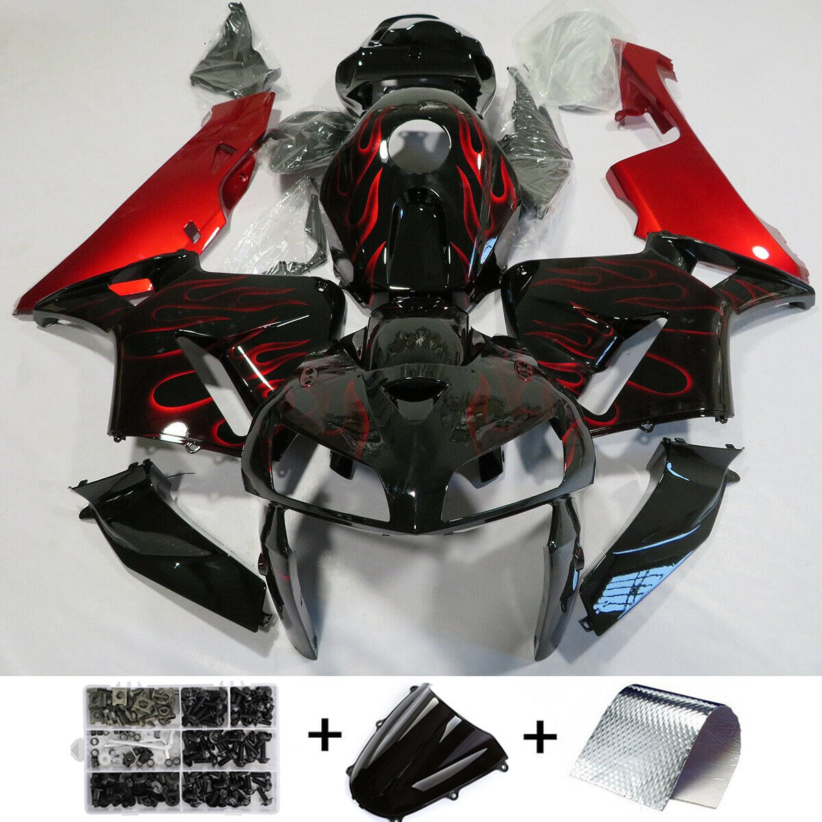 Amotopart 2005-2006 CBR600RR ホンダ フェアリング レッド ブラック キット