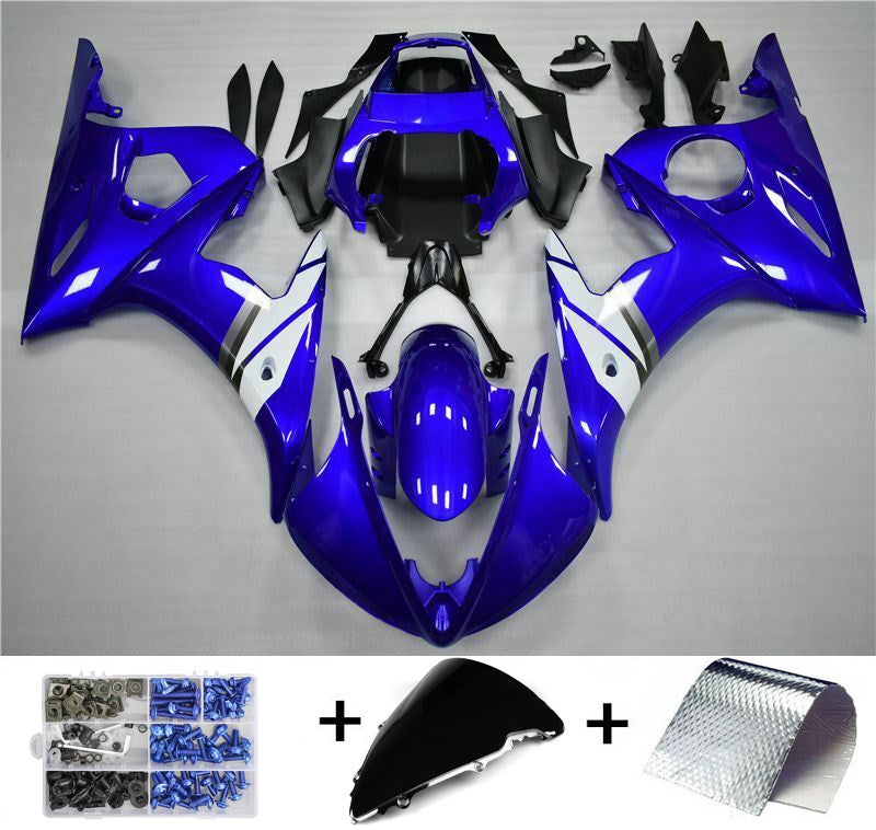 Amotopart 2003 2004 Yamaha YZF R6 Fairing Blue White Kit