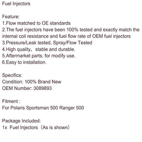 Fuel Injectors For Polaris 3089893 Sportsman 500 Ranger 500 Generic