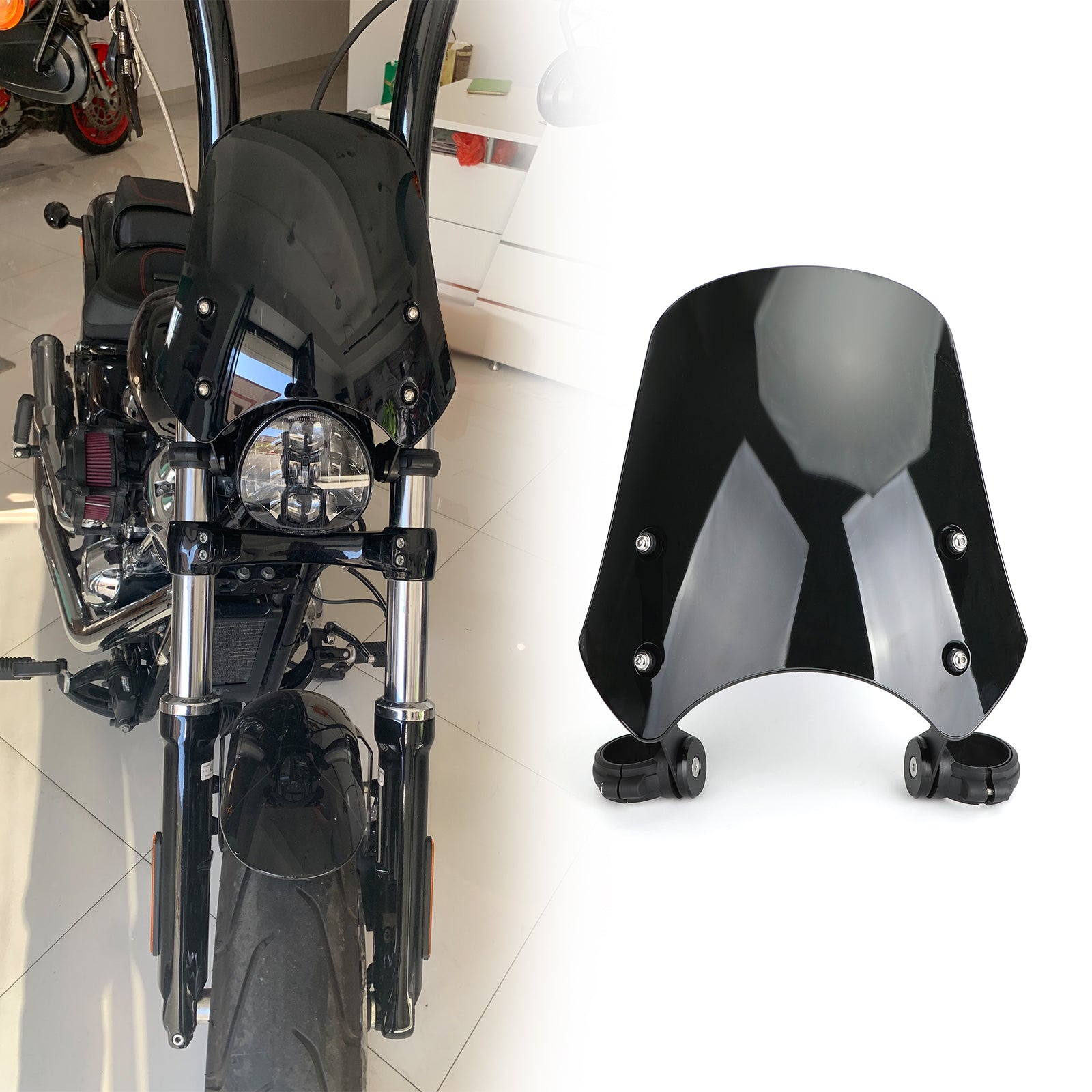 ABS-Motorrad-Windschutzscheibe für Harley Dyna Softail-Modelle, Schwarz, generisch
