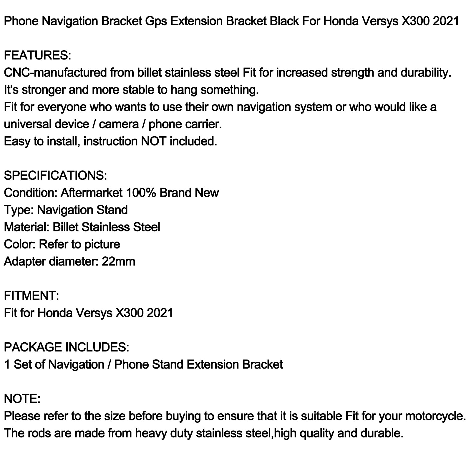 Navigation Bracket Phone Gps Bracket Black Fits For Bmw Honda Versys X300 2021 Generic