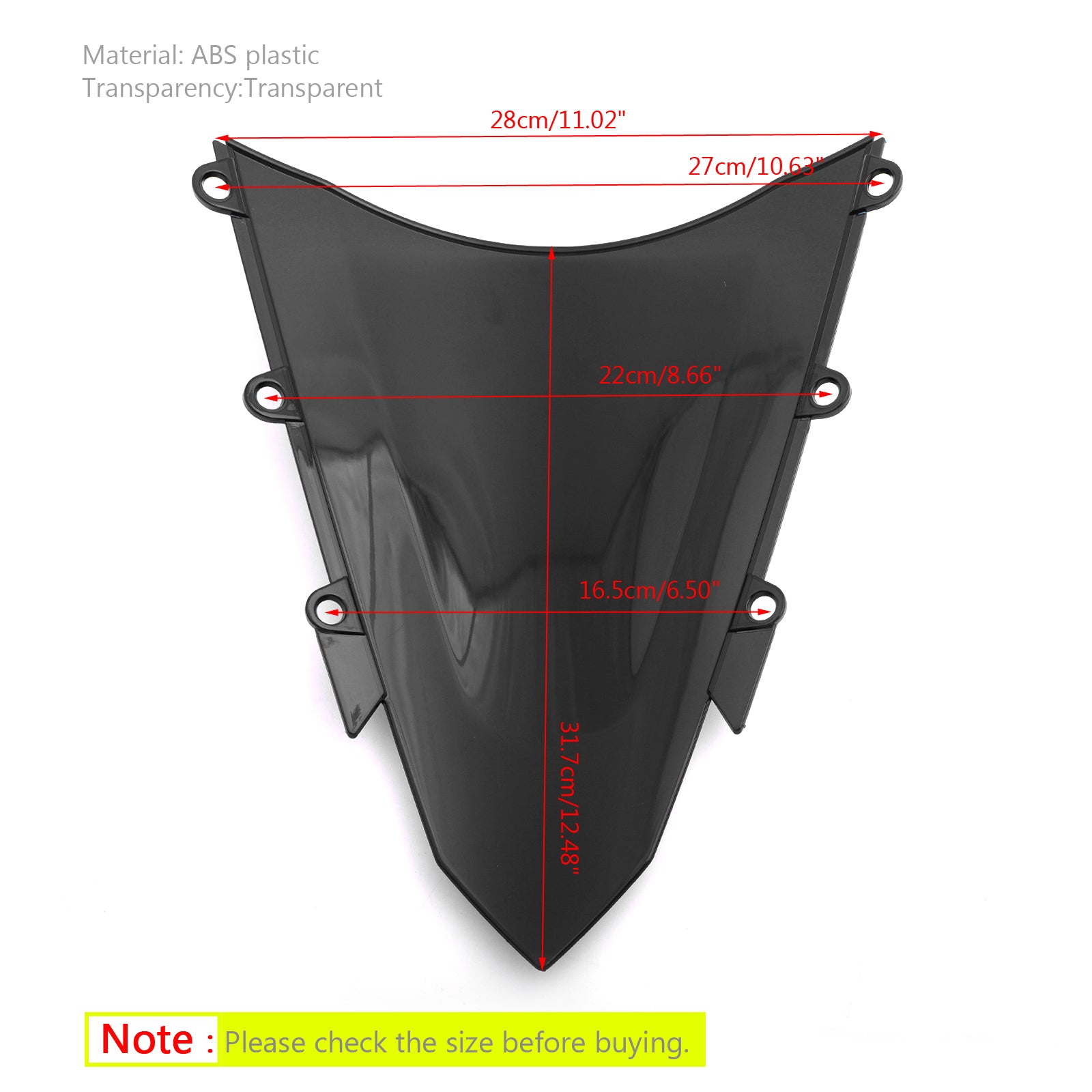 Parabrisas ABS para motocicleta de 1 pieza para Honda CBR500R 2016-2018 negro genérico