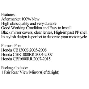 Specchietto retrovisore laterale nero per HONDA CBR600RR 2003-2014 CBR 1000 RR 2004-2007 generico