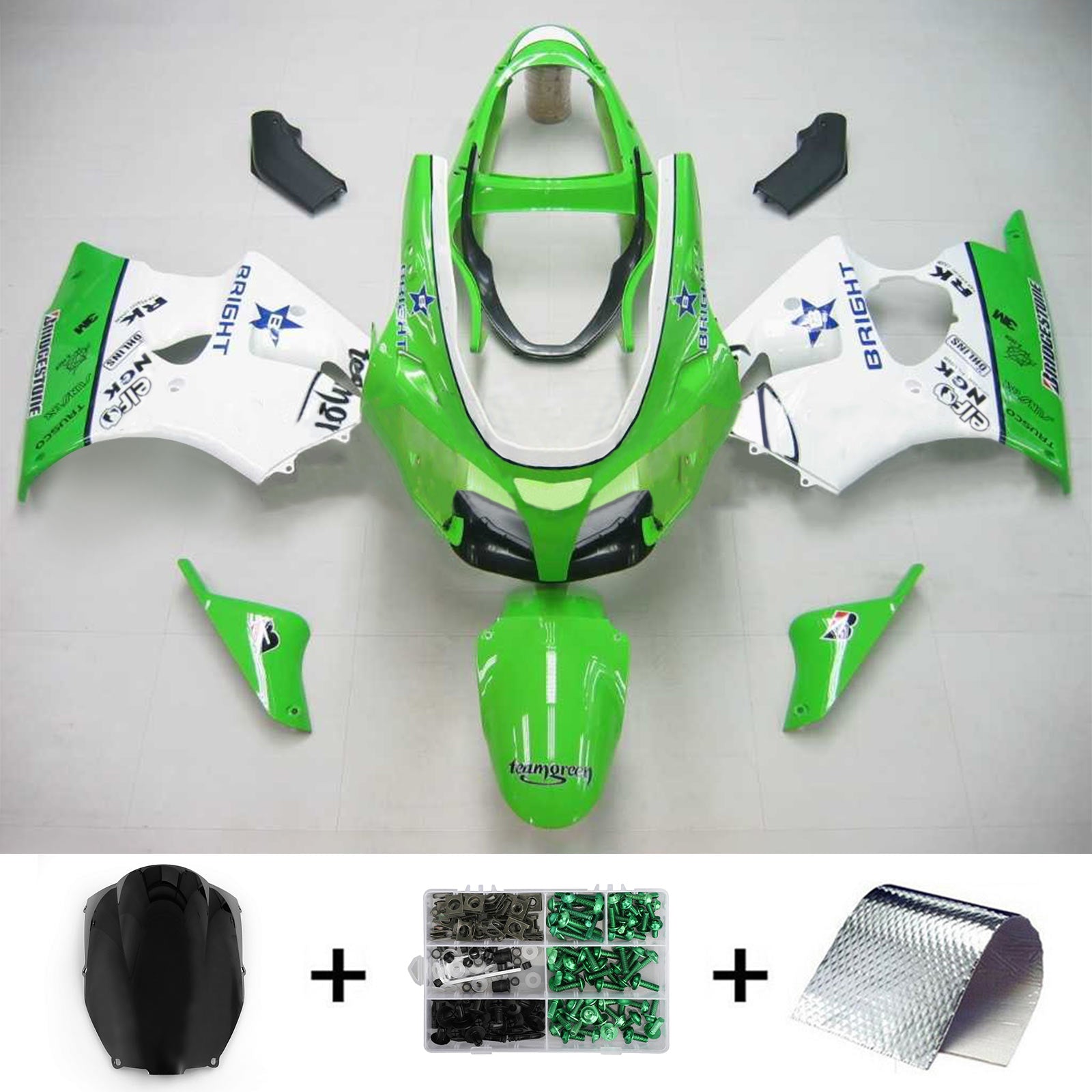 Amotopart Kawasaki 2000-2002 Zx6R 636/ZZR600 2005-2008 Fairing Green W