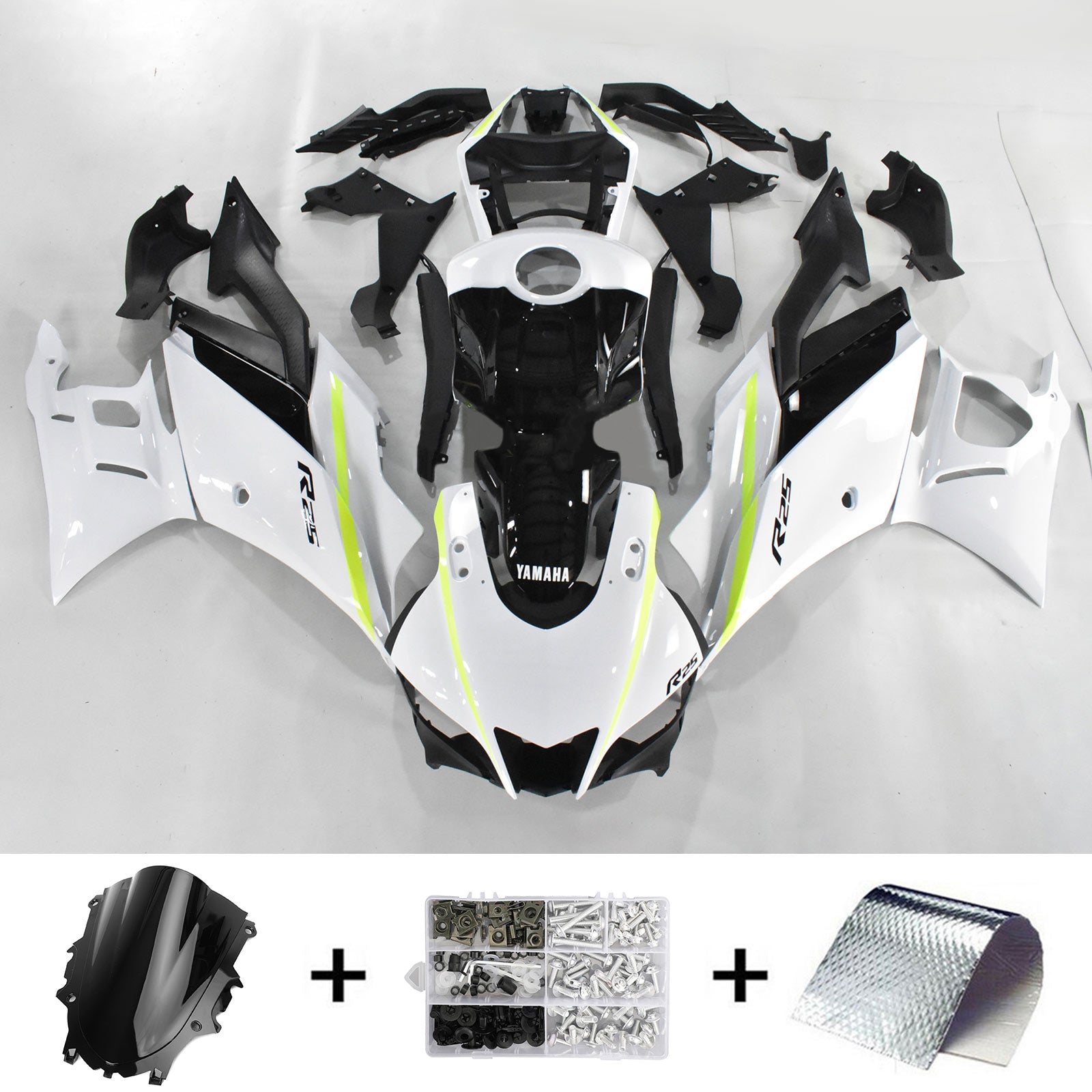Amotopart Yamaha 2019-2021 YZF R3/YZF R25 White Black Fairing Kit