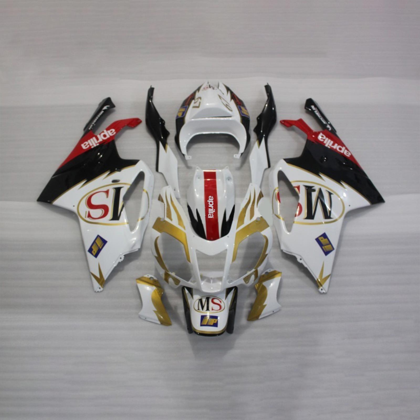 Amotopart 2003–2006 Aprilias RSV1000 weiß-goldenes Verkleidungsset