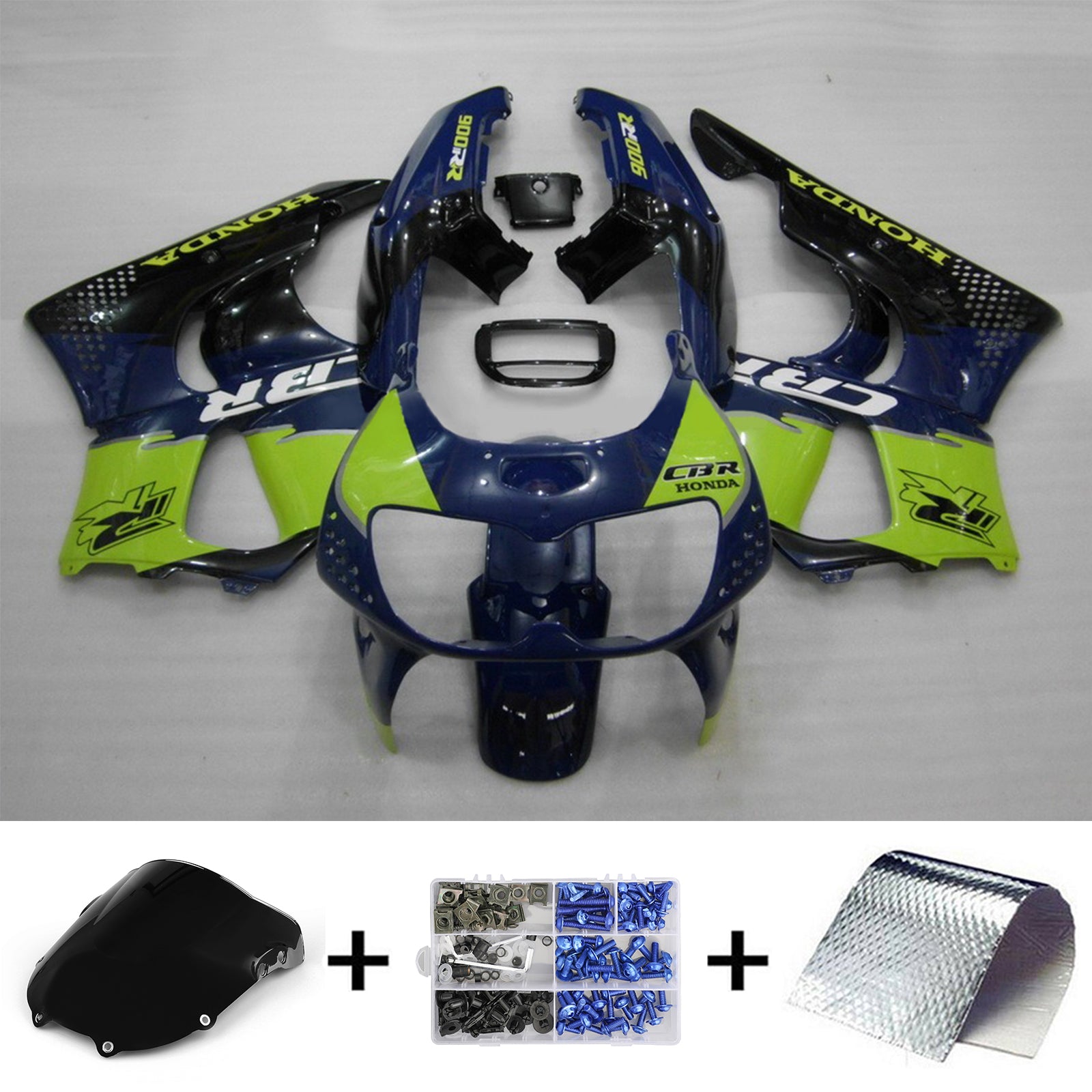 Amotopart 1994-1995 Honda CBR900RR 893 Kit de carénage bleu et vert