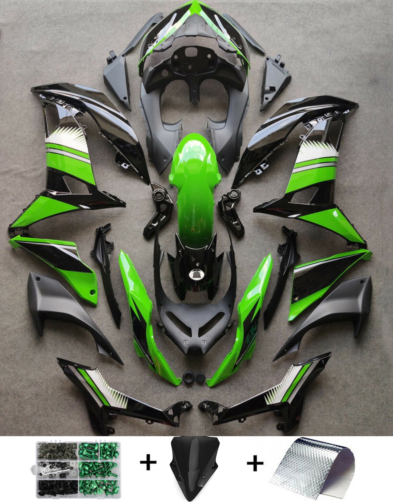 Amotopart 2017–2019 Kawasaki Ninja 650 EX650 Verkleidungs-Set, Grün