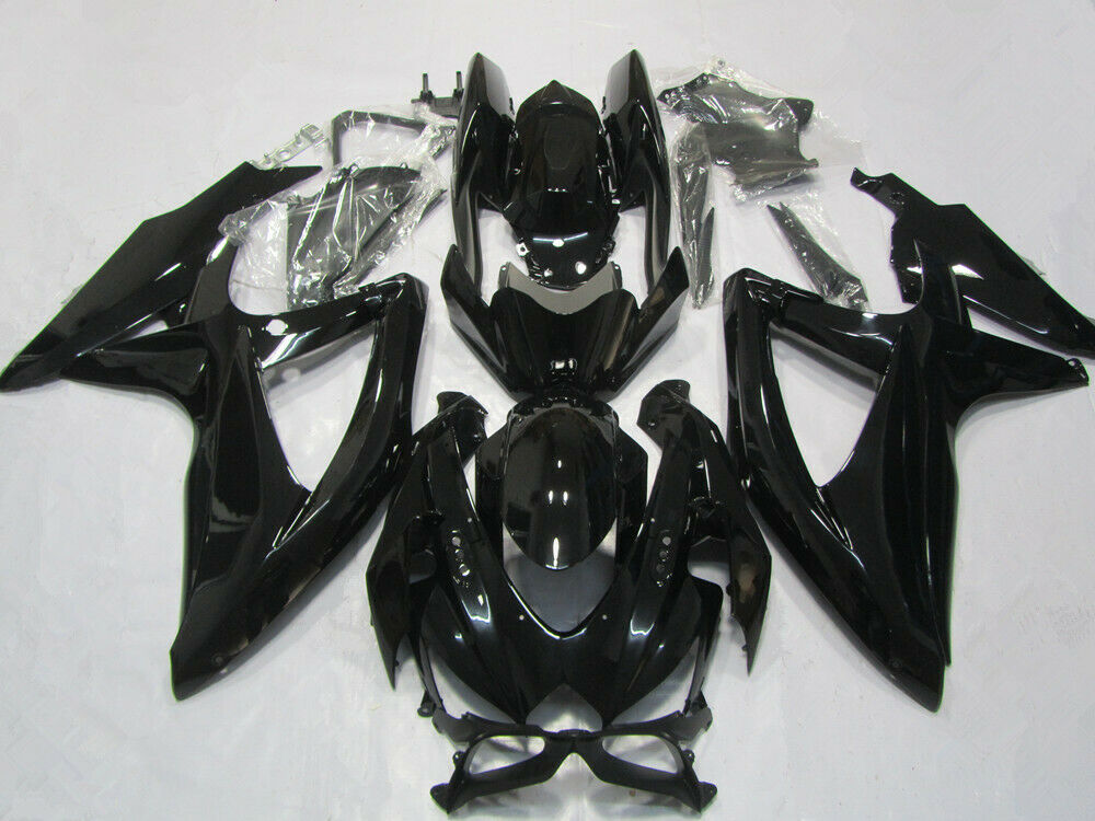 Amotopart Verkleidungsset für Suzuki GSXR600 750 2008–2010, glänzendes Schwarz