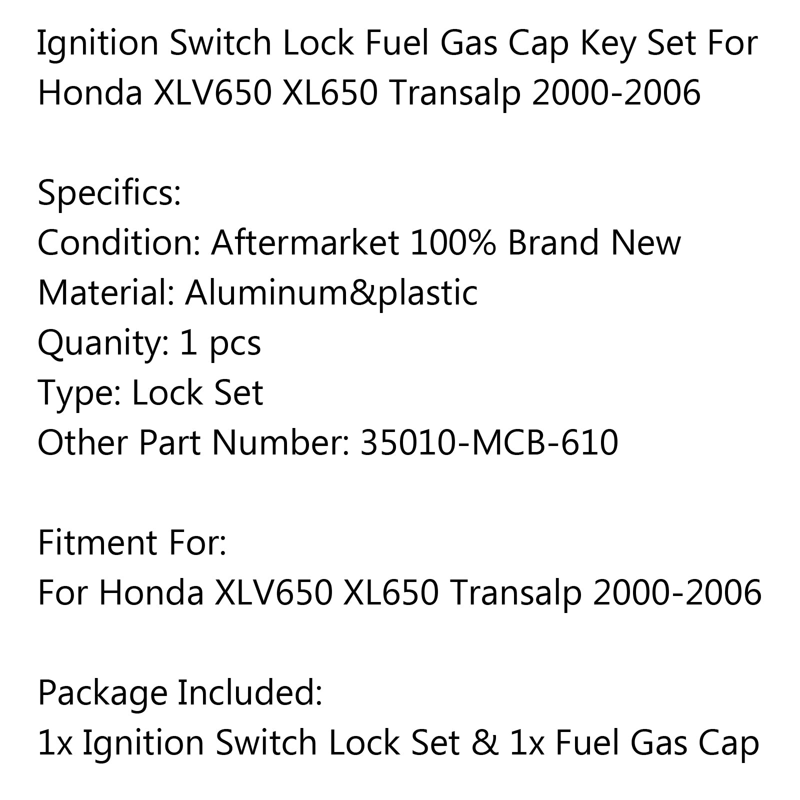 Ignition Switch Lock Fuel Gas Cap Set For Honda XLV650 XL650 Transalp 2000-2006