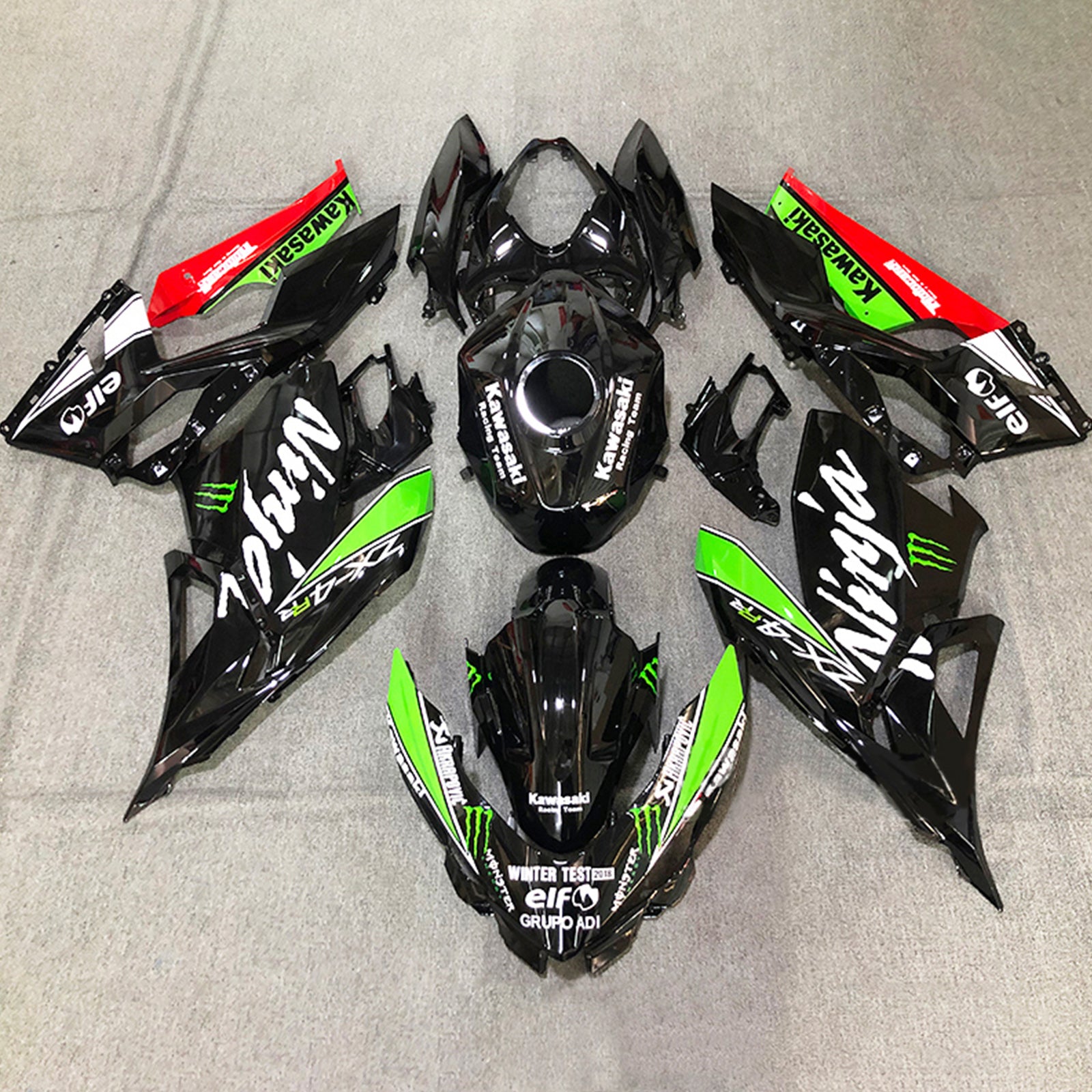 Amotopart Kawasaki 2018-2024 EX400/Ninja400 ブラック グリーン フェアリングキット