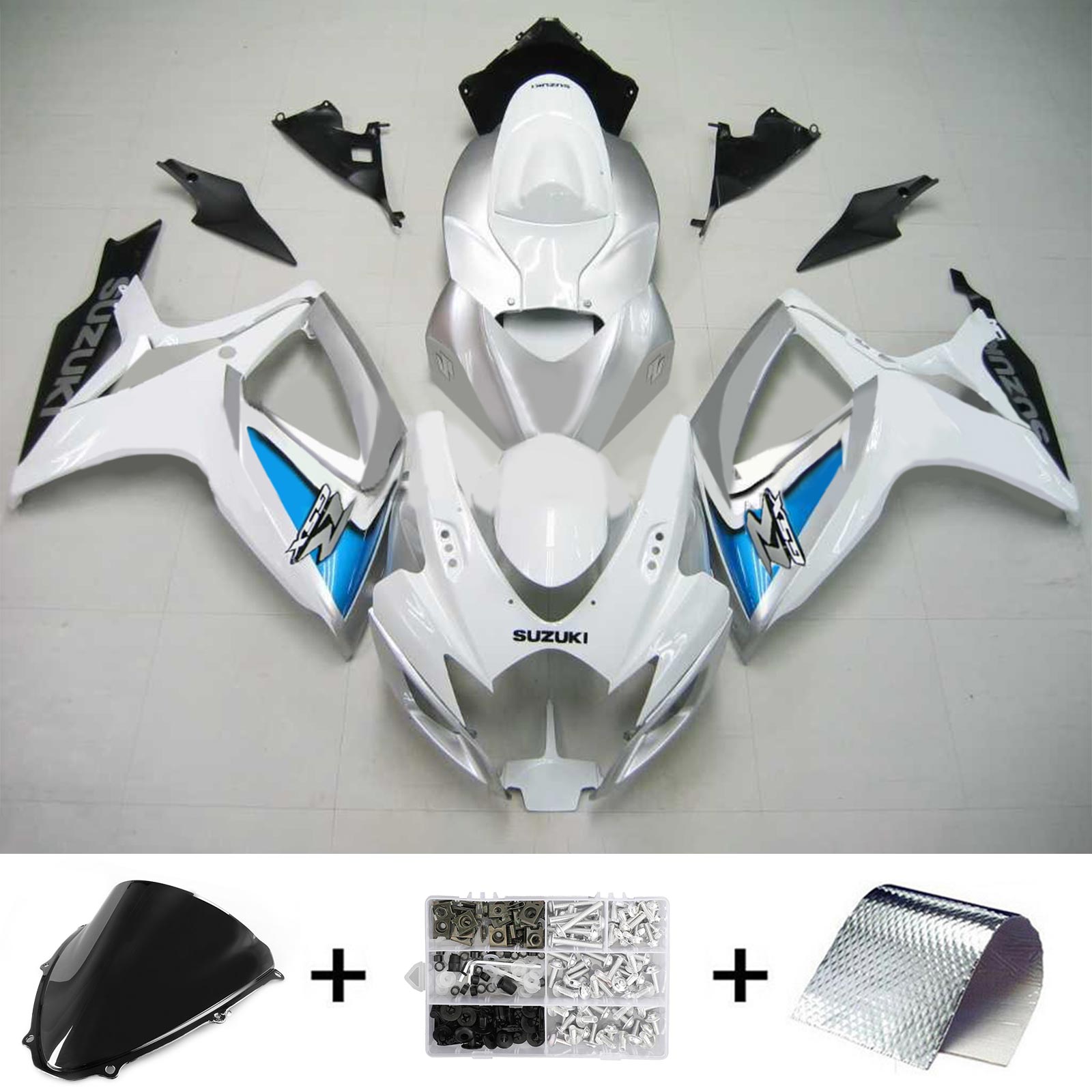 Amotopart 2006-2007 Suzuki GSXR 600/750 White&Sliver Fairing Kit