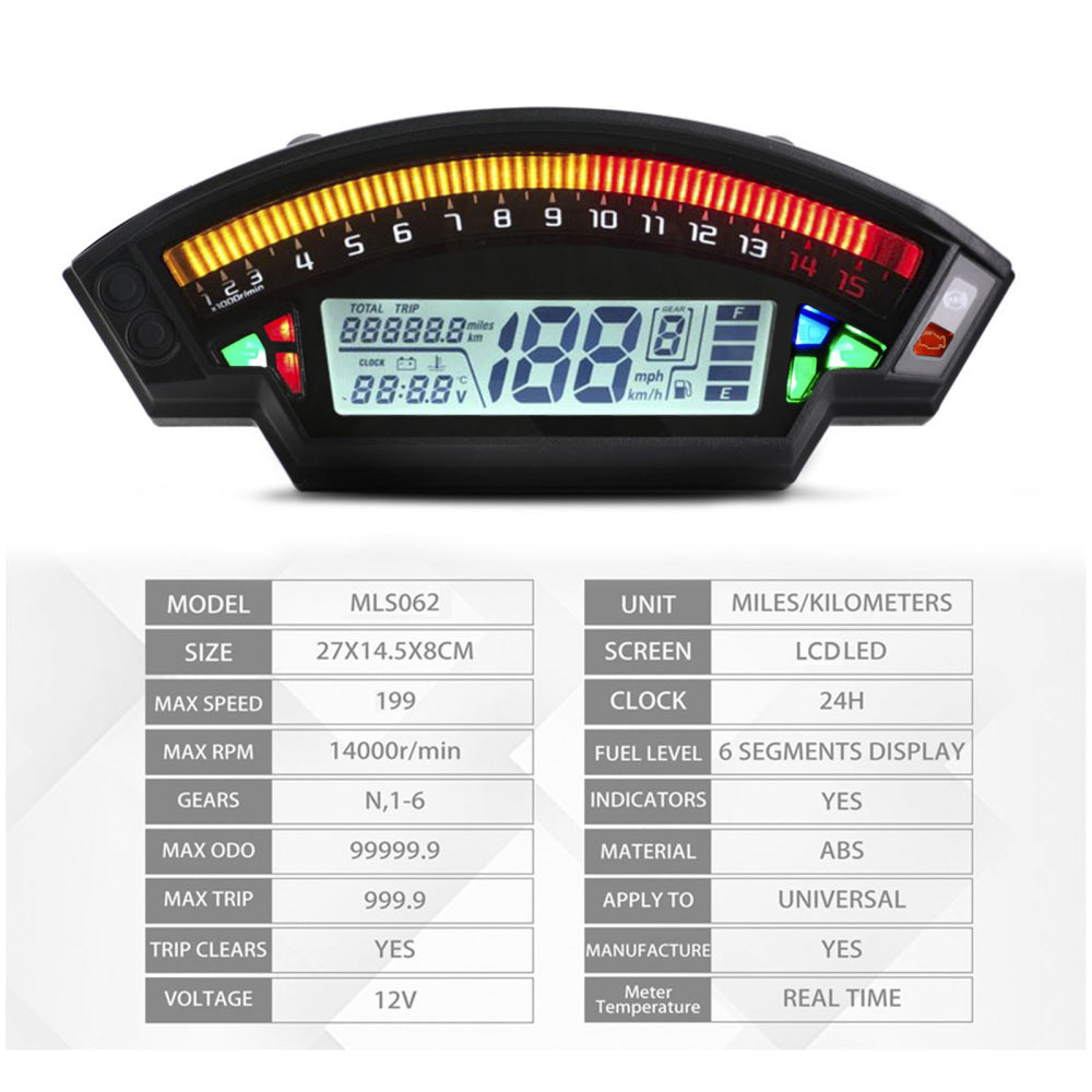 Motorcycle Lcd Rpm Digital Display Odometer Speedometer Gauge Meter Backlight Generic