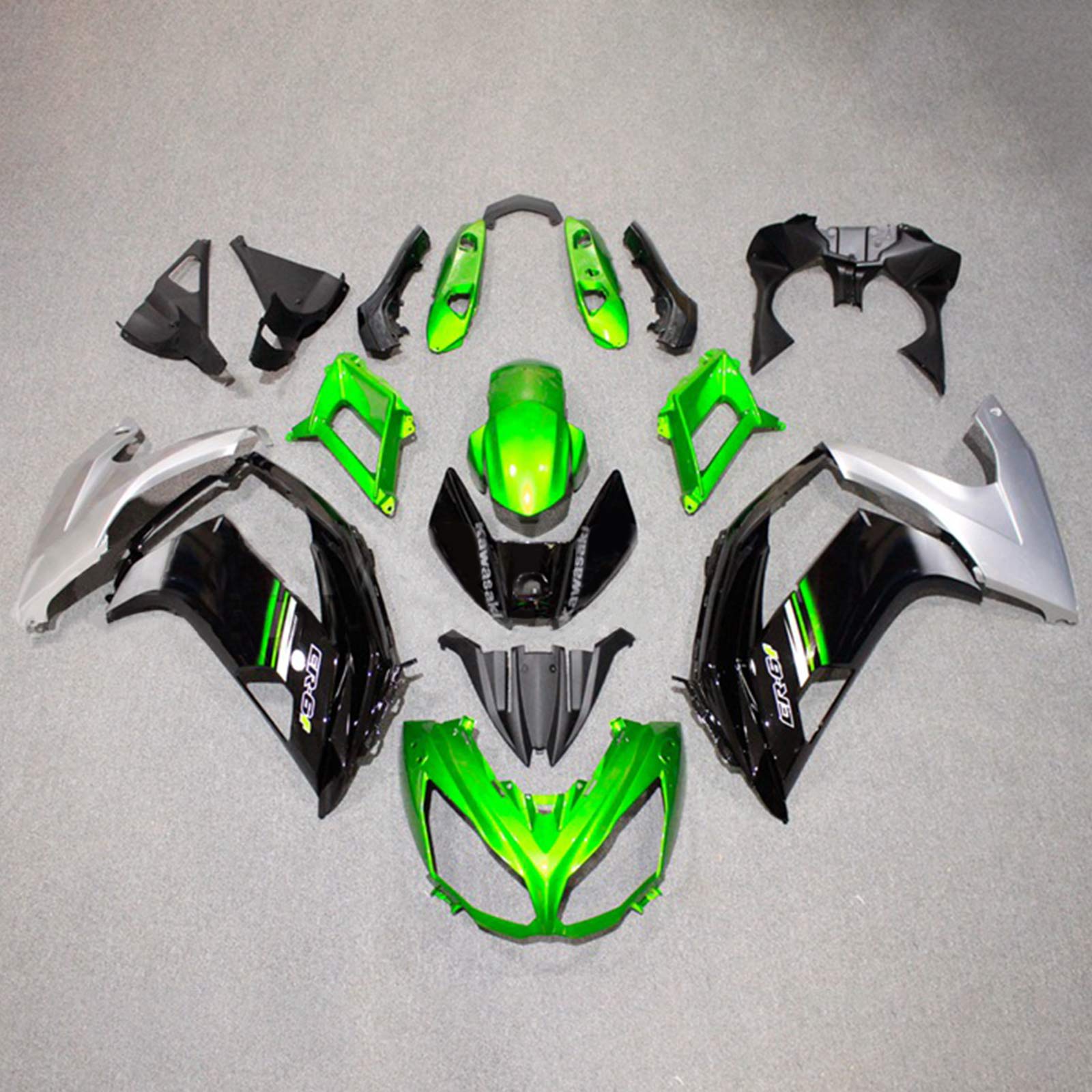 Amotopart 2012-2016 Kawasaki Ninja 650 Green Sliver Black Fairing Kit