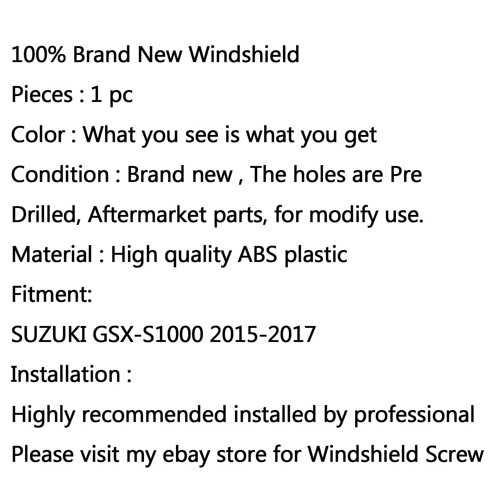 New Windscreen Windshield For SUZUKI GSX-S1000 2015-2017 2016 Generic