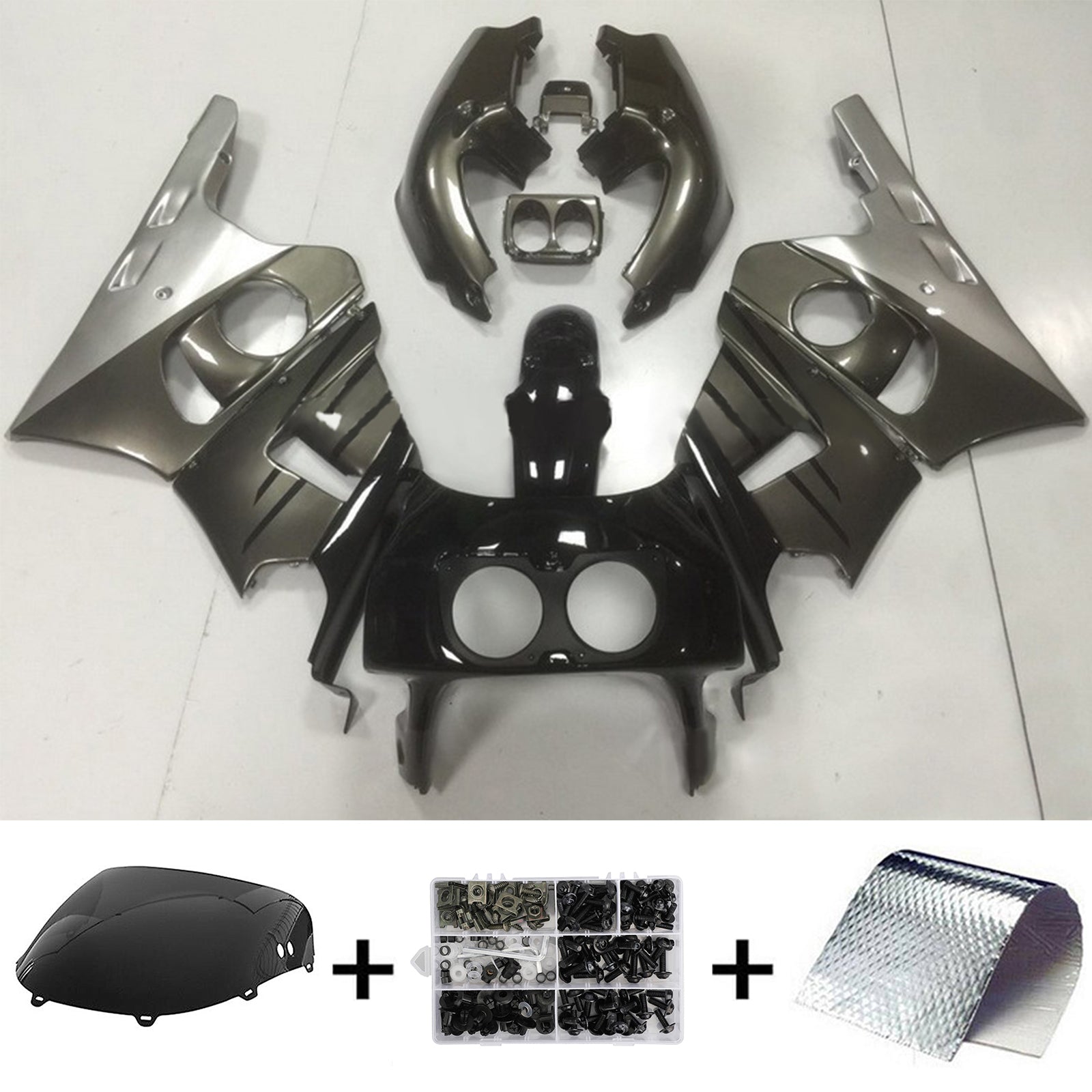 Amotopart 1990–1999 Honda CBR400RR NC29 Verkleidungsset in Grau und Schwarz