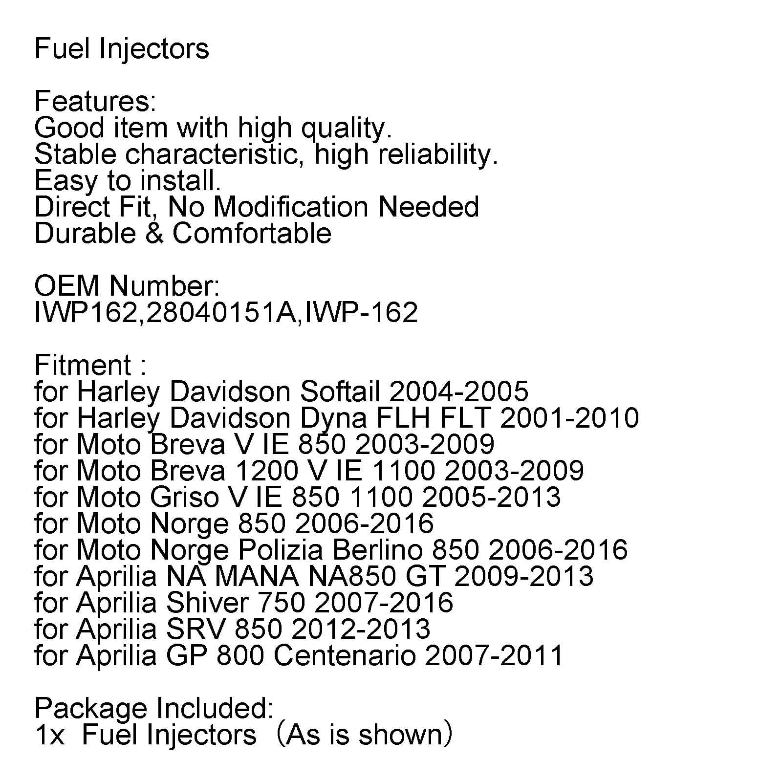 Injecteurs de carburant pour Dyna FLH FLT 2001-2010 IWP162 28040151A IWP-162 générique