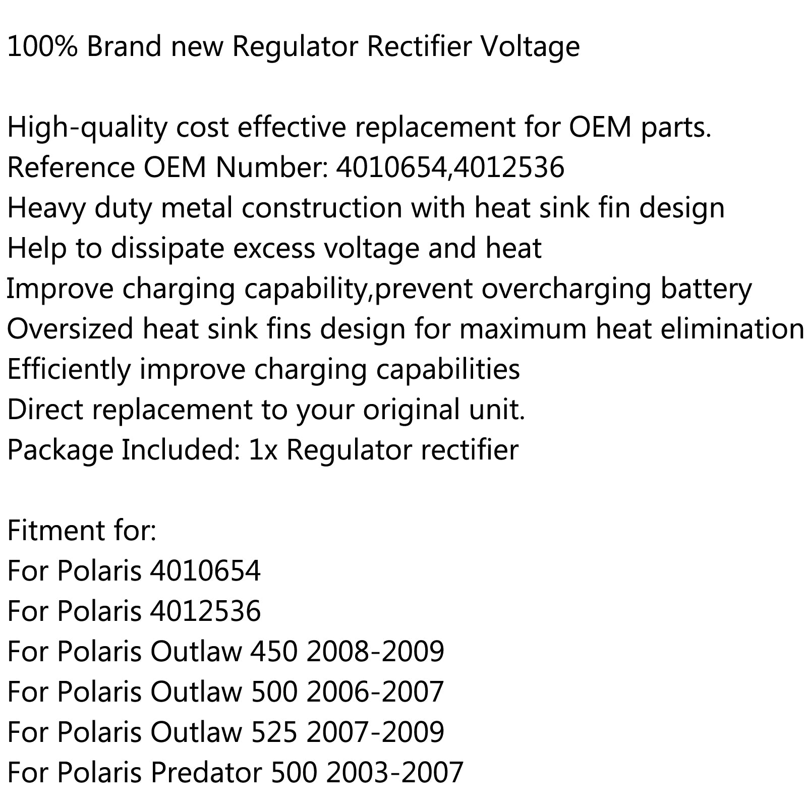 電圧レギュレータ整流器 4010654 ポラリスアウトロー 450 500 525 プレデター 500 用