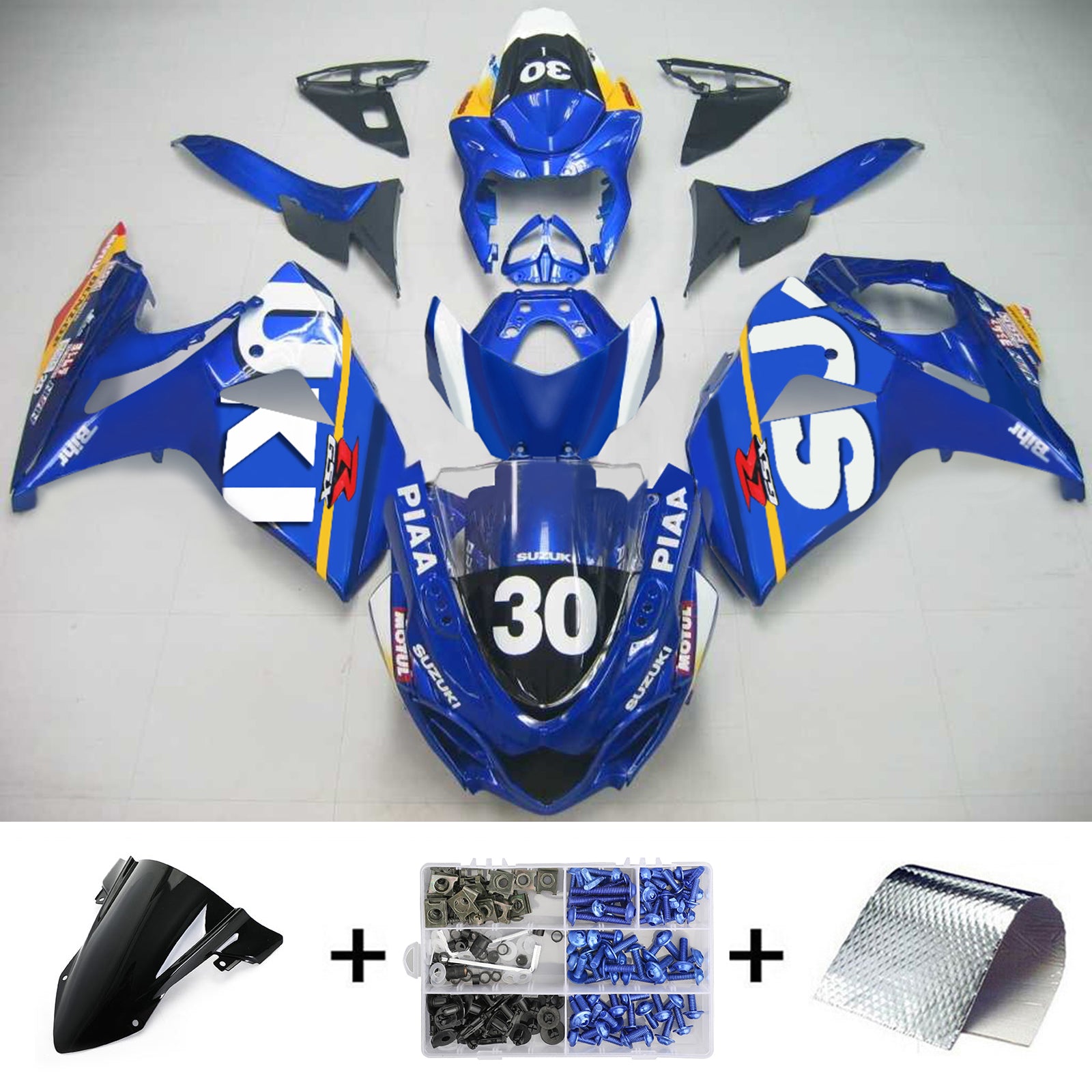 Amotopart 2009-2016 Suzuki GSXR1000 Fairing Blue 30 Kit