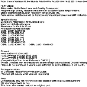 Front Complete Variator Set For Honda Adv150 Ww Pcx125 150 19-22 22011-Kwn-900 Generic