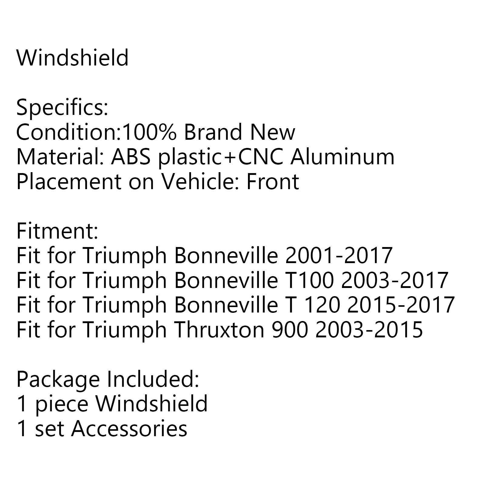 Parabrezza motore in plastica ABS per Triumph Bonneville T100 T120 Nero generico