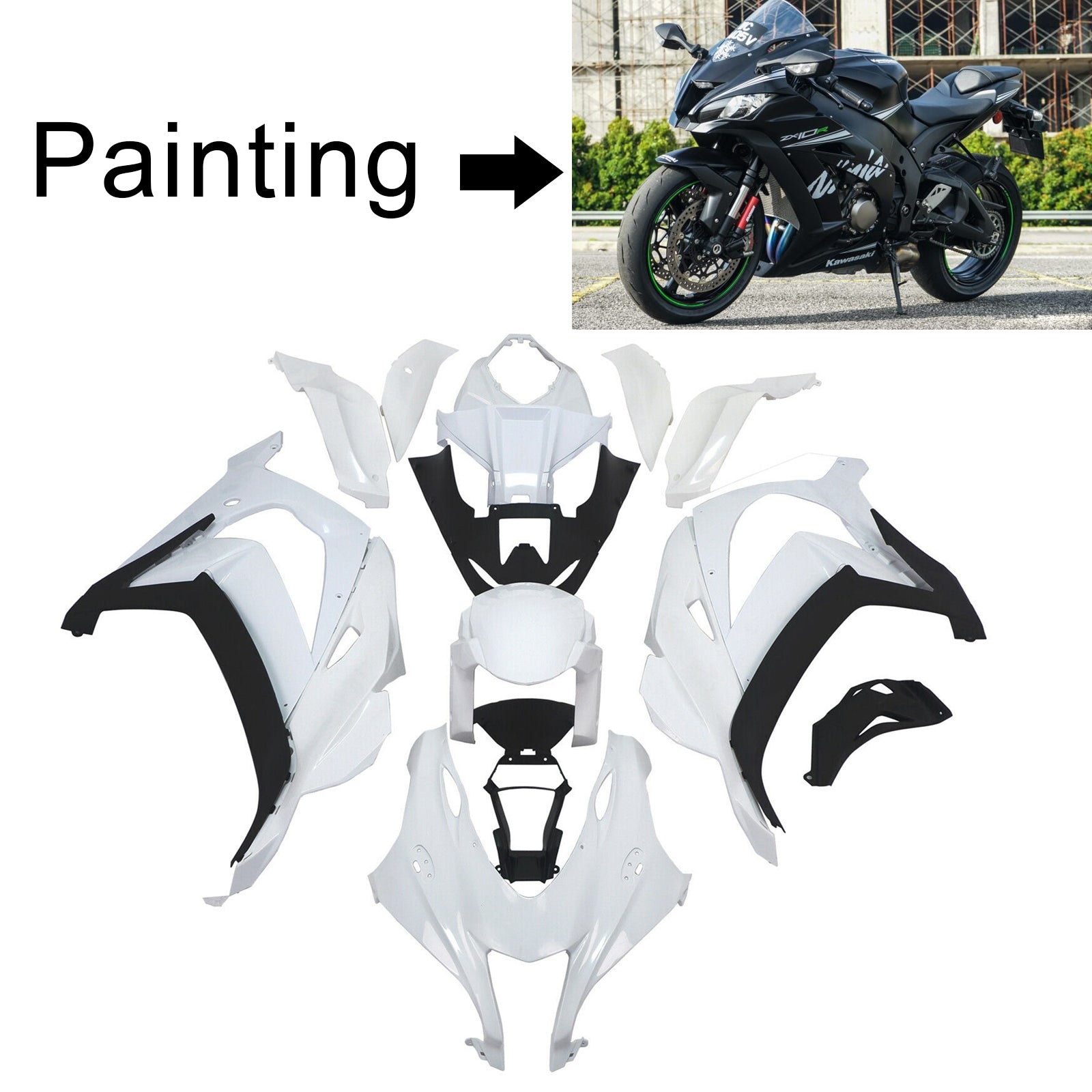 Kit de carénage Amotopart Kawasaki 2016-2020 ZX10R noir Style2