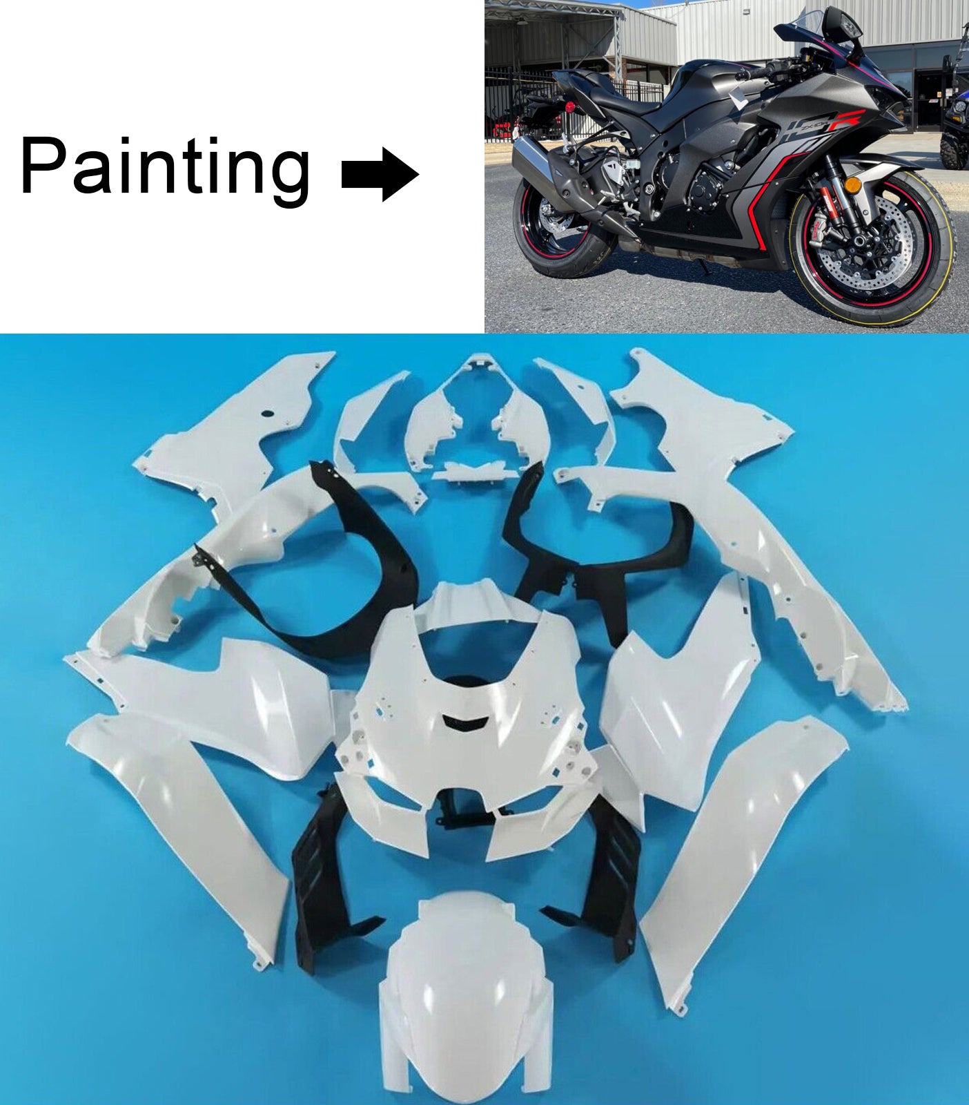 Amotopart 2021-2024 Kawasaki ZX10R ZX10RR Kit de carénage noir Style2