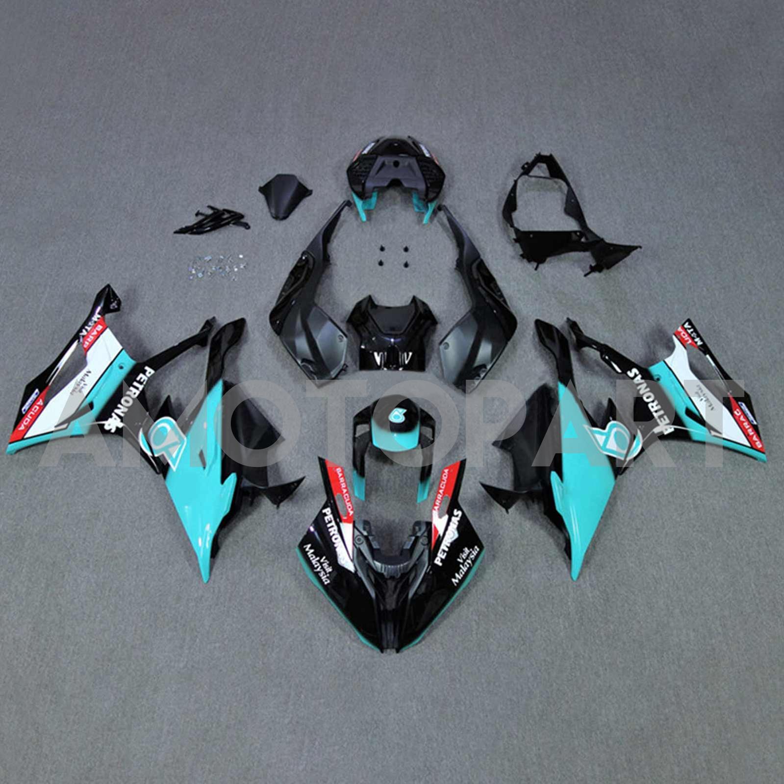 Amotopart 2019-2022 BMW S1000RR/M1000RR Kit de carenado negro cian Racing Style2