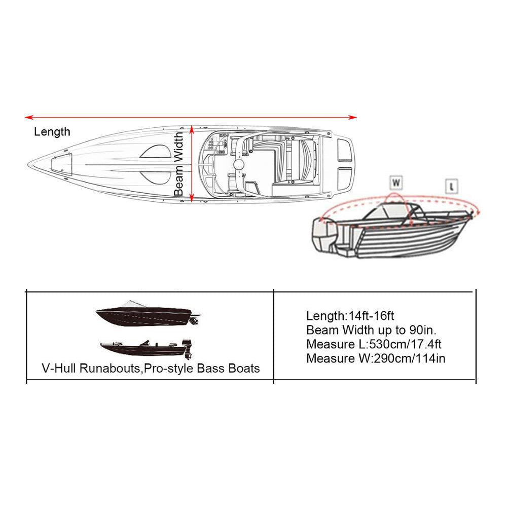 Universelle wasserdichte Bootsabdeckung, 14–16 Fuß, Schwarz, für Angelboot-Unterstand