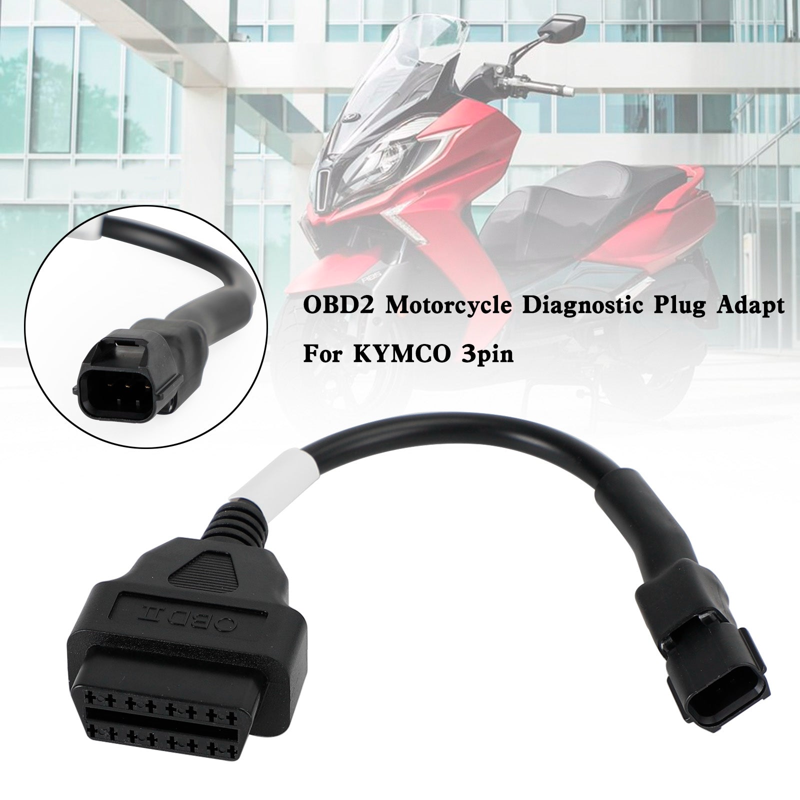 Motorcycle 3 Pin To 16 Pin OBD Adapter OBD2 Diagnostic Cable Connector For KYMCO Generic