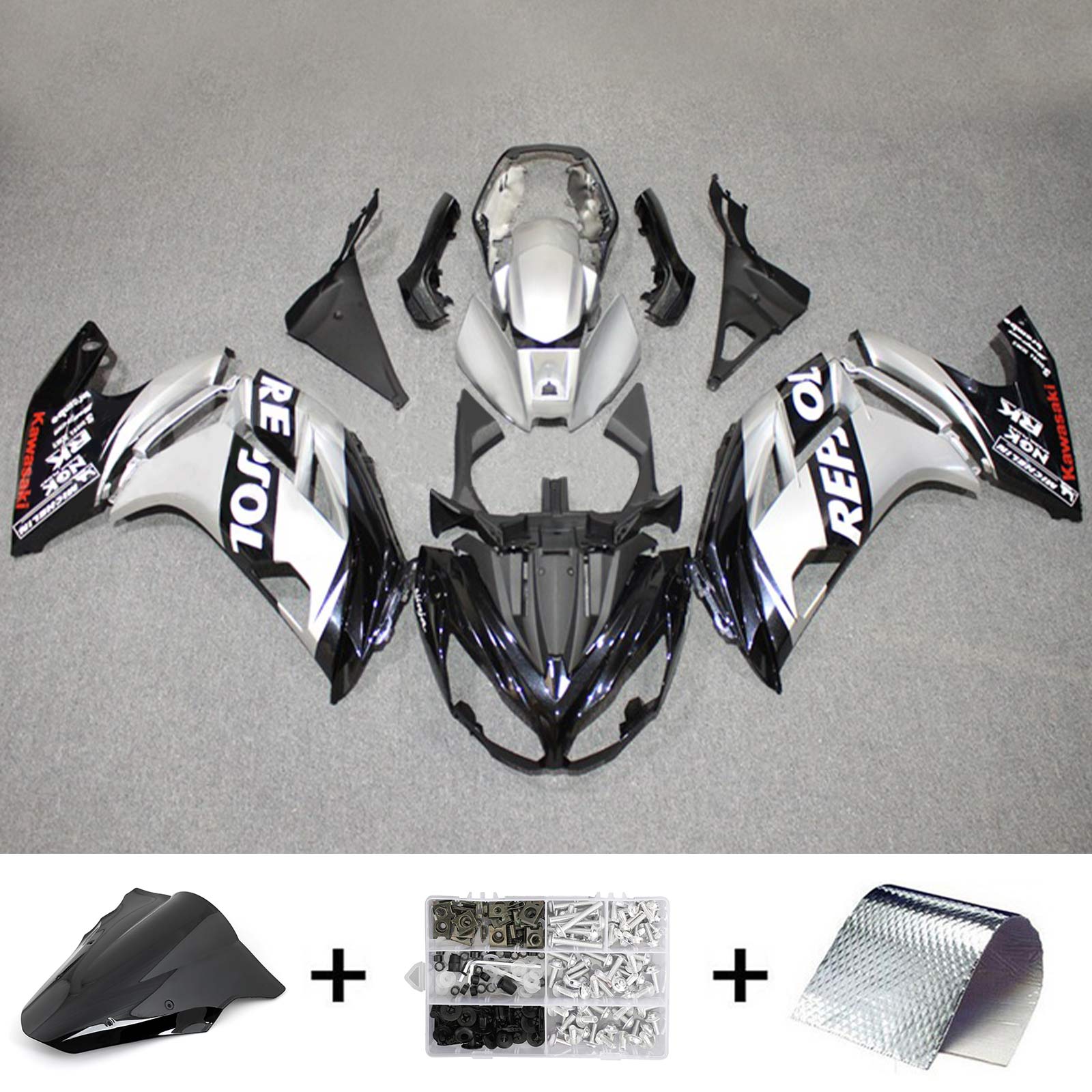 Amotopart 2012-2016 Kawasaki Ninja 650 Kit de carénage argenté